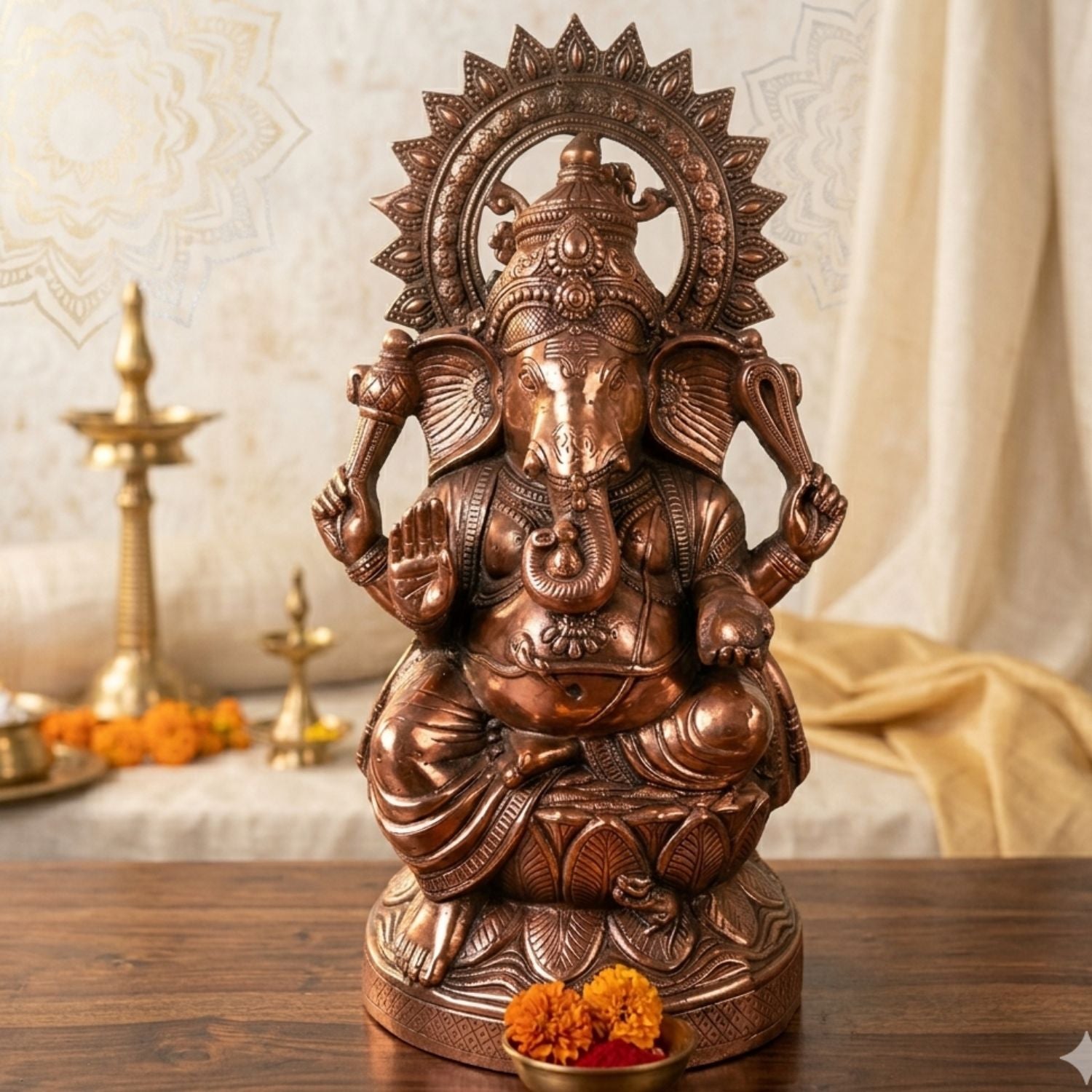 Lord Ganesh Idol Alloy Big For Home Entrance - 25 Inch-APKAMART
