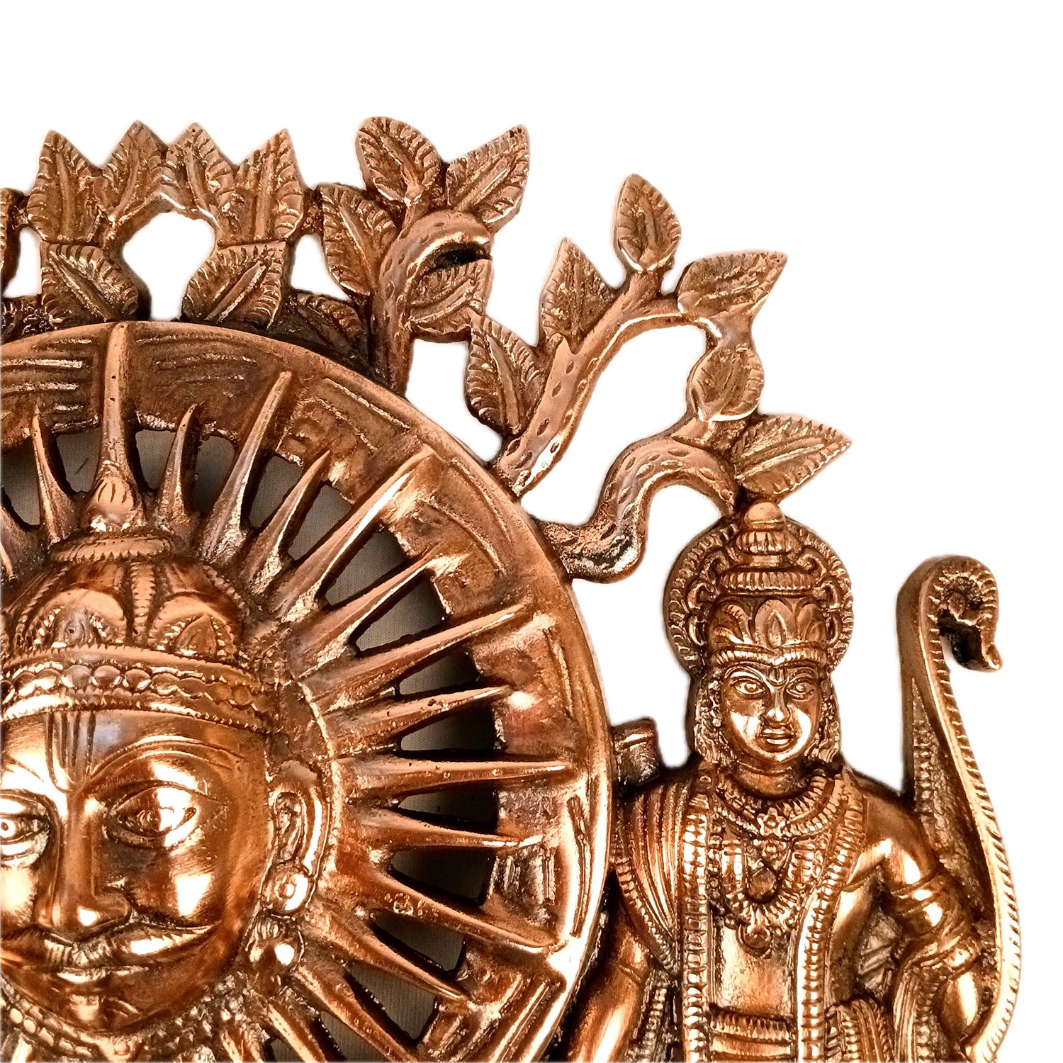 Sun God with Shri Ram & Hanuman Wall Hanging - Standing With Kalp Vriksha Design | Large Metal Wall Decor - for Home, Entrance, Living Room & Temple Decor - 15 Inch - Apkamart