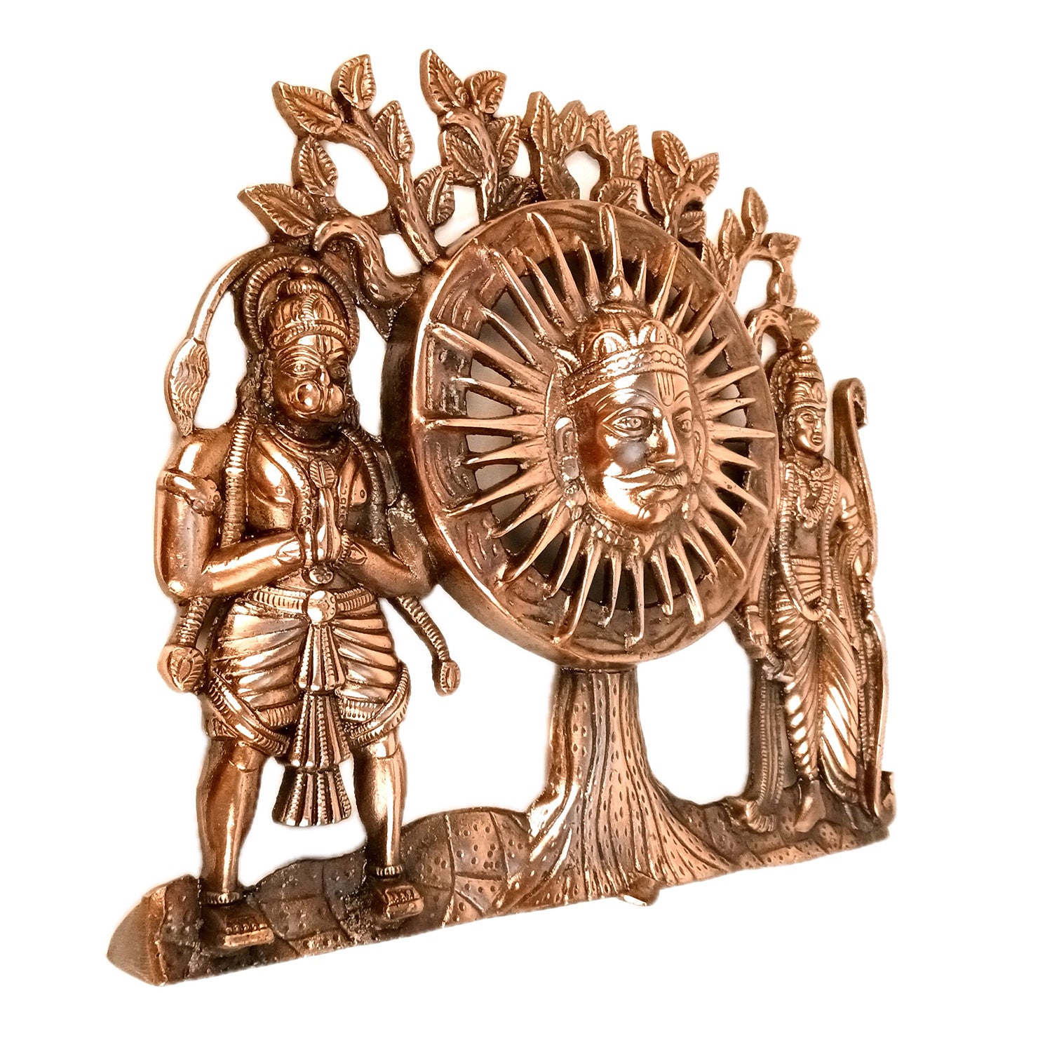 Sun God with Shri Ram & Hanuman Wall Hanging - Standing With Kalp Vriksha Design | Large Metal Wall Decor - for Home, Entrance, Living Room & Temple Decor - 15 Inch - Apkamart