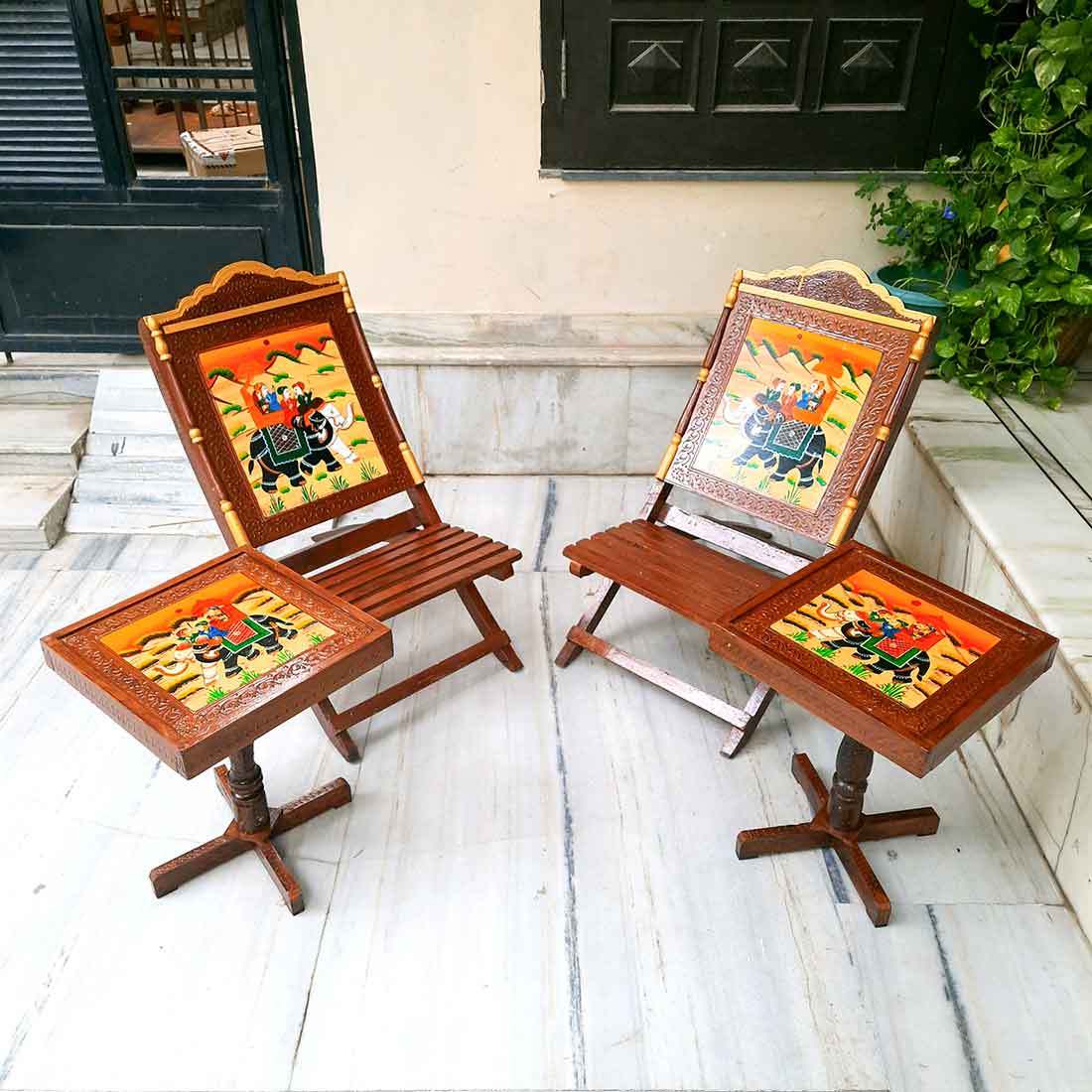 Chair & Side Table Set - For Living Room & Outdoor Decor - Set of 4- Apkamart #Style_Style 3