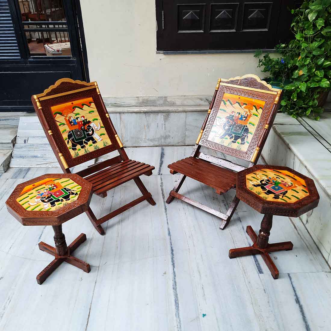 Chair & Side Table Set - For Living Room & Outdoor Decor - Set of 4- Apkamart #Style_Style 2