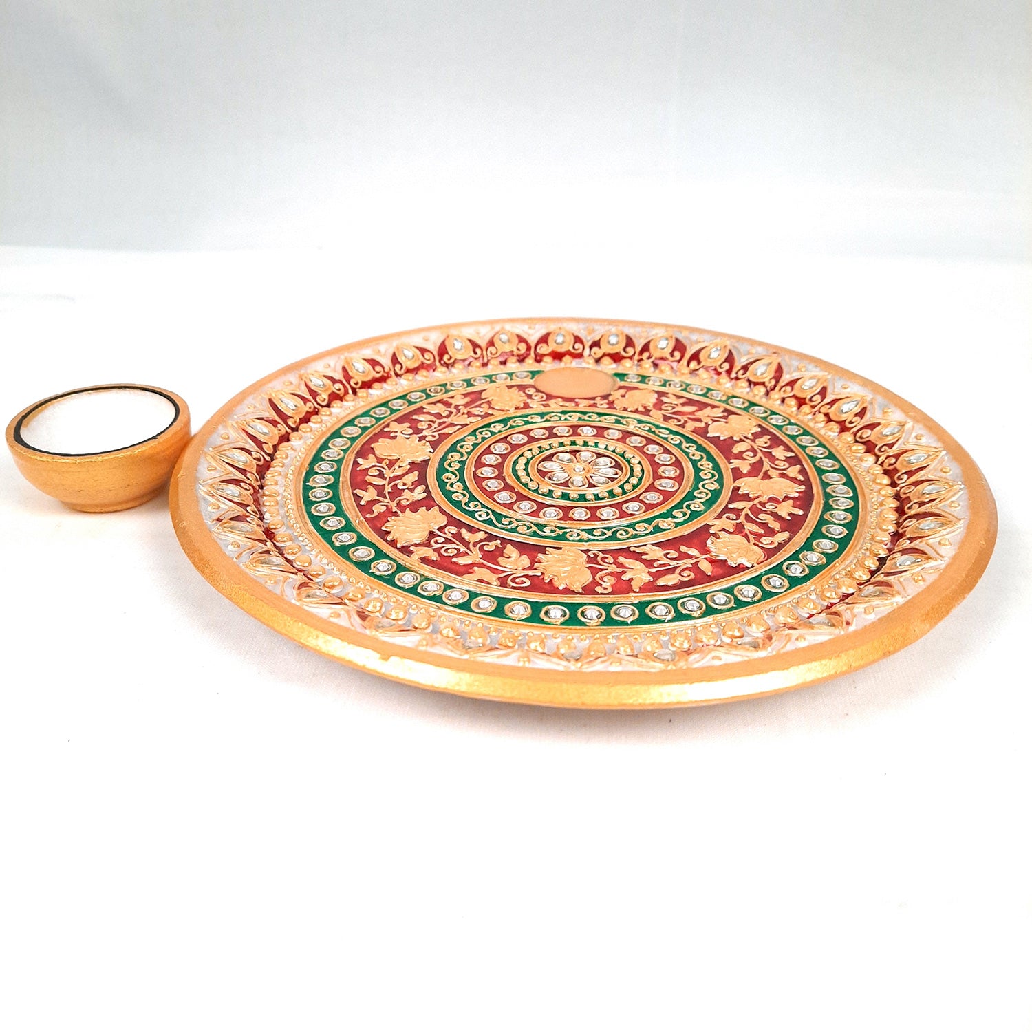 Marble Pooja Plate with Bowl, Kalash/Lota & Diya | Aarti Thali With Intricate Handwork - For Pooja, Weddings & Festivals - apkamart #Style_Design 2