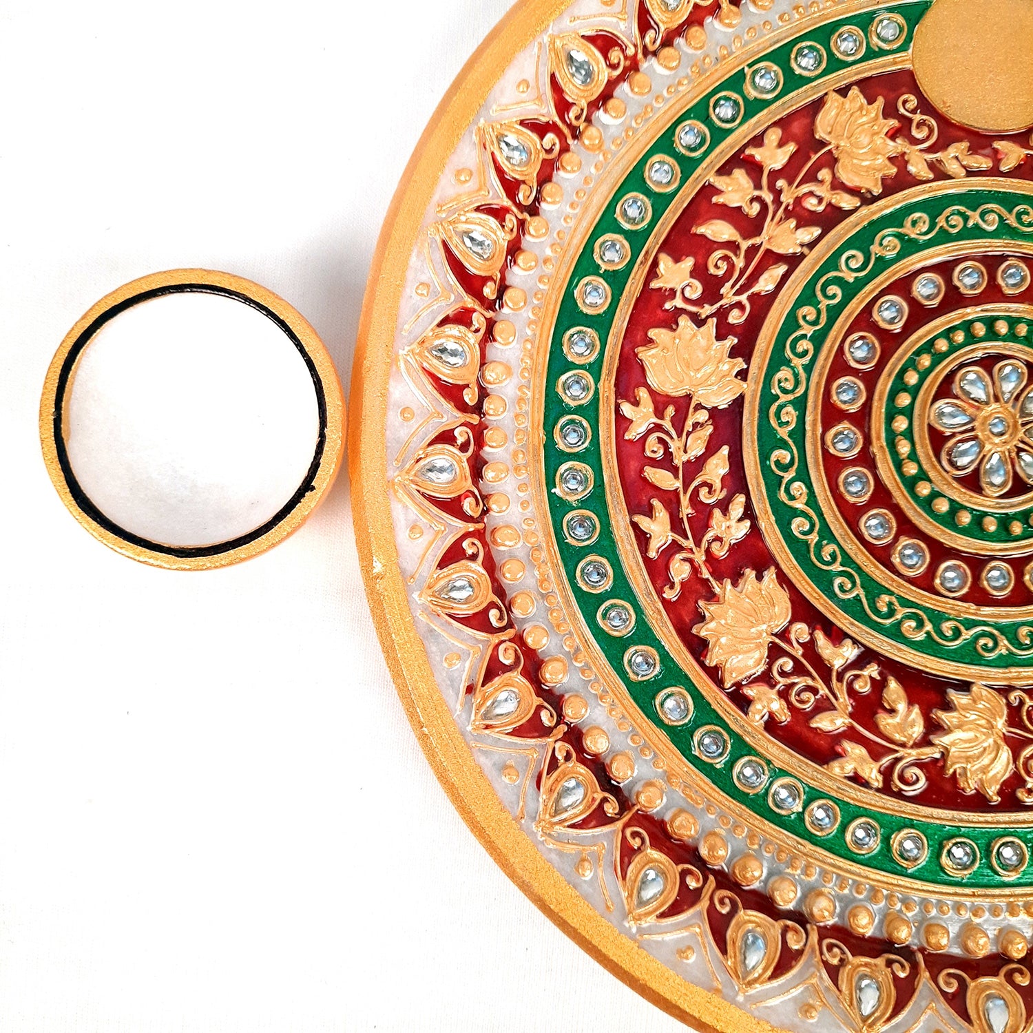 Marble Pooja Plate with Bowl, Kalash/Lota & Diya | Aarti Thali With Intricate Handwork - For Pooja, Weddings & Festivals - apkamart #Style_Design 2