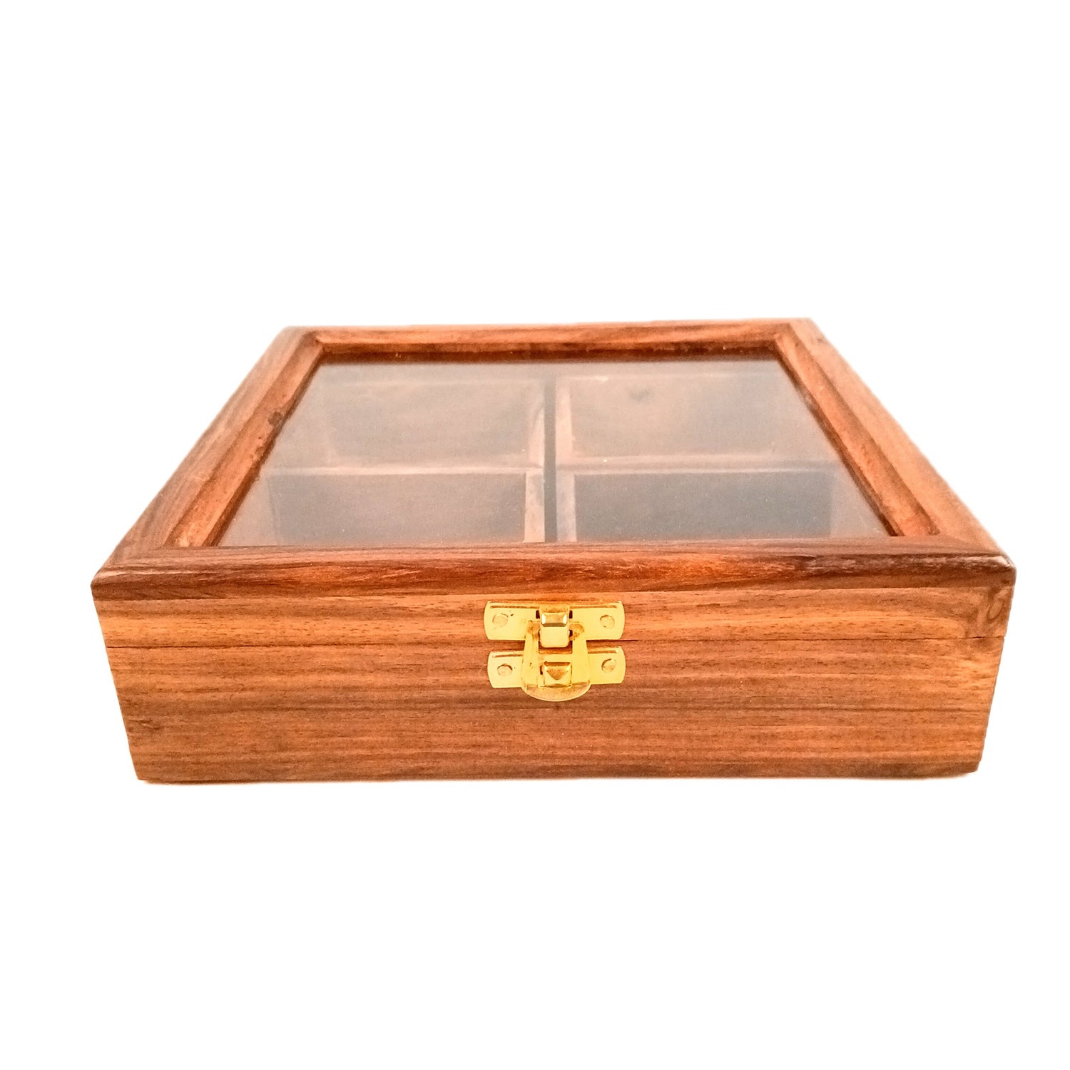 Wooden Spice Box with 4 Partitions | Dry Fruit Box | Spice Container - for Kitchen, Masala Dabba, Namakdani, Wooden Masala Box - 8 Inch - Apkamart