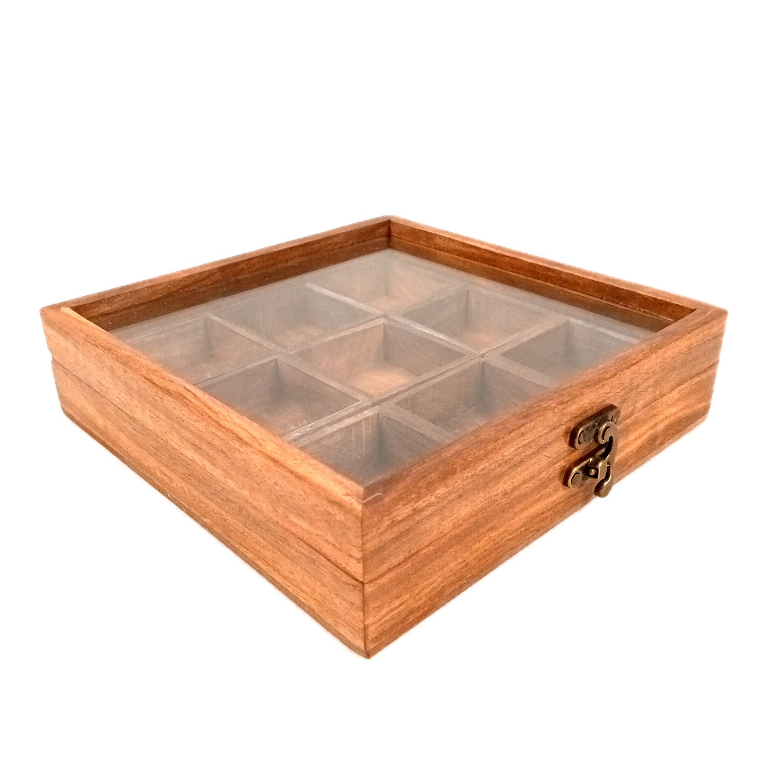 Spice Box - Masala Box with Glass Lid Sheesham Wood - for Kitchen & Table Top - 8 Inch - Apkamart