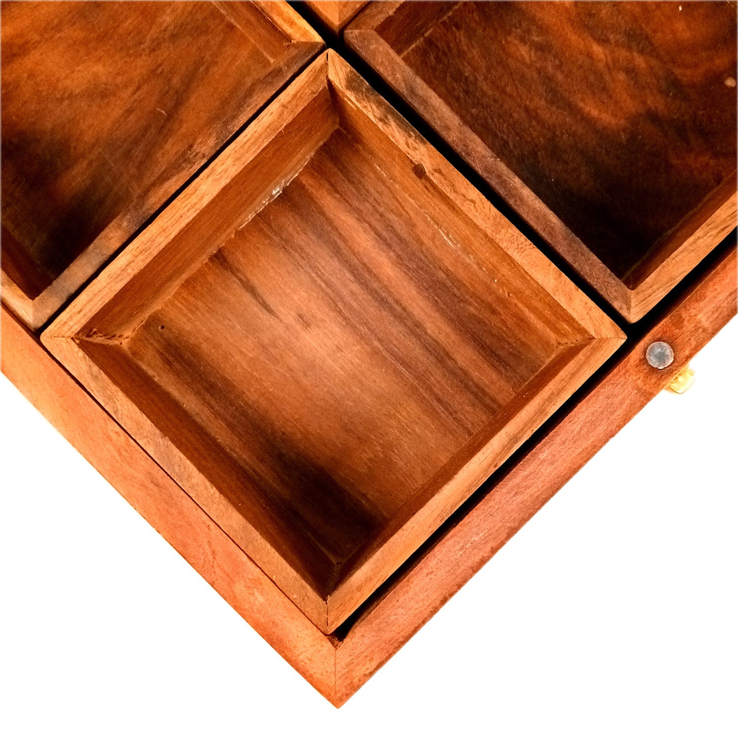 Wooden Spice Box with 4 Partitions | Dry Fruit Box | Spice Container - for Kitchen, Masala Dabba, Namakdani, Wooden Masala Box - 8 Inch - Apkamart