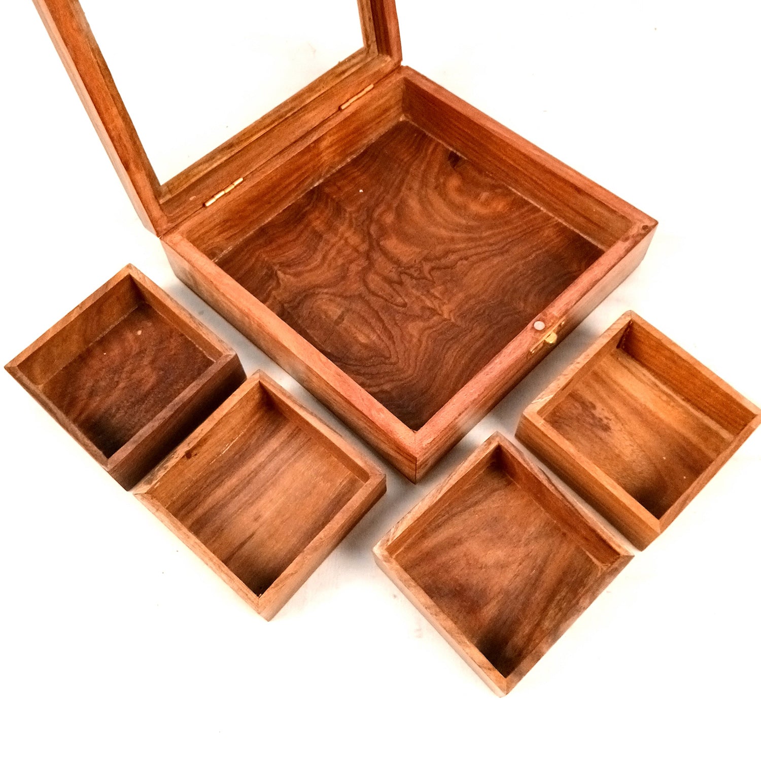 Wooden Spice Box with 4 Partitions | Dry Fruit Box | Spice Container - for Kitchen, Masala Dabba, Namakdani, Wooden Masala Box - 8 Inch - Apkamart