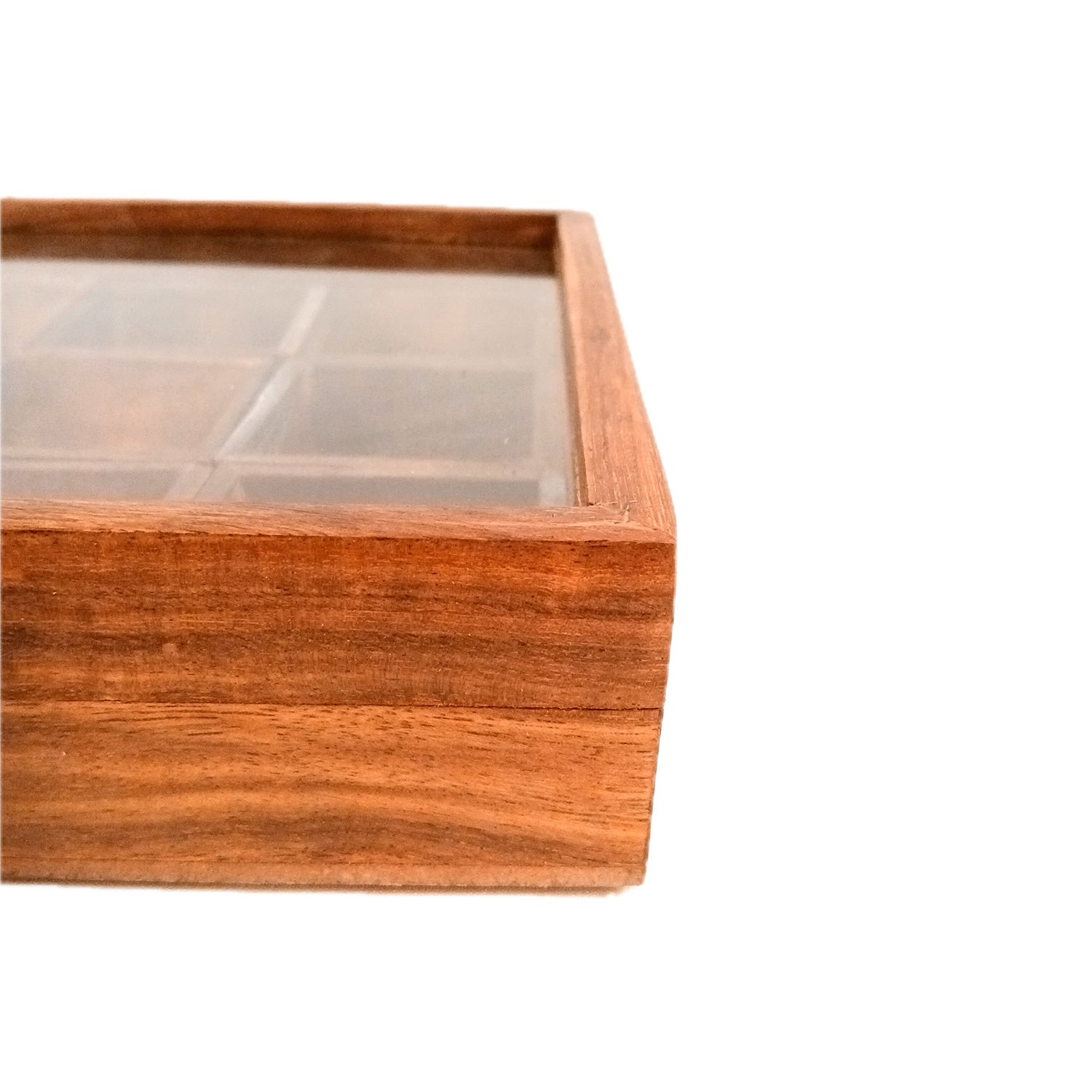 Spice Box - Masala Box with Glass Lid Sheesham Wood - for Kitchen & Table Top - 8 Inch - Apkamart