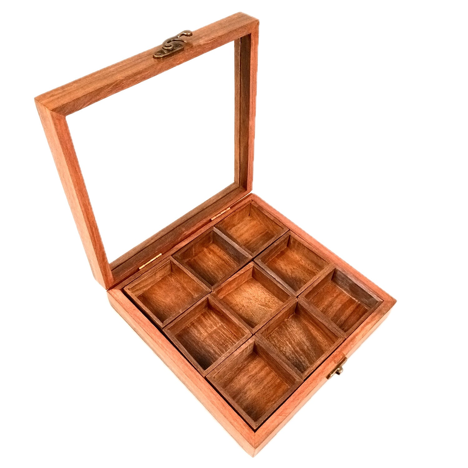 Spice Box - Masala Box with Glass Lid Sheesham Wood - for Kitchen & Table Top - 8 Inch - Apkamart