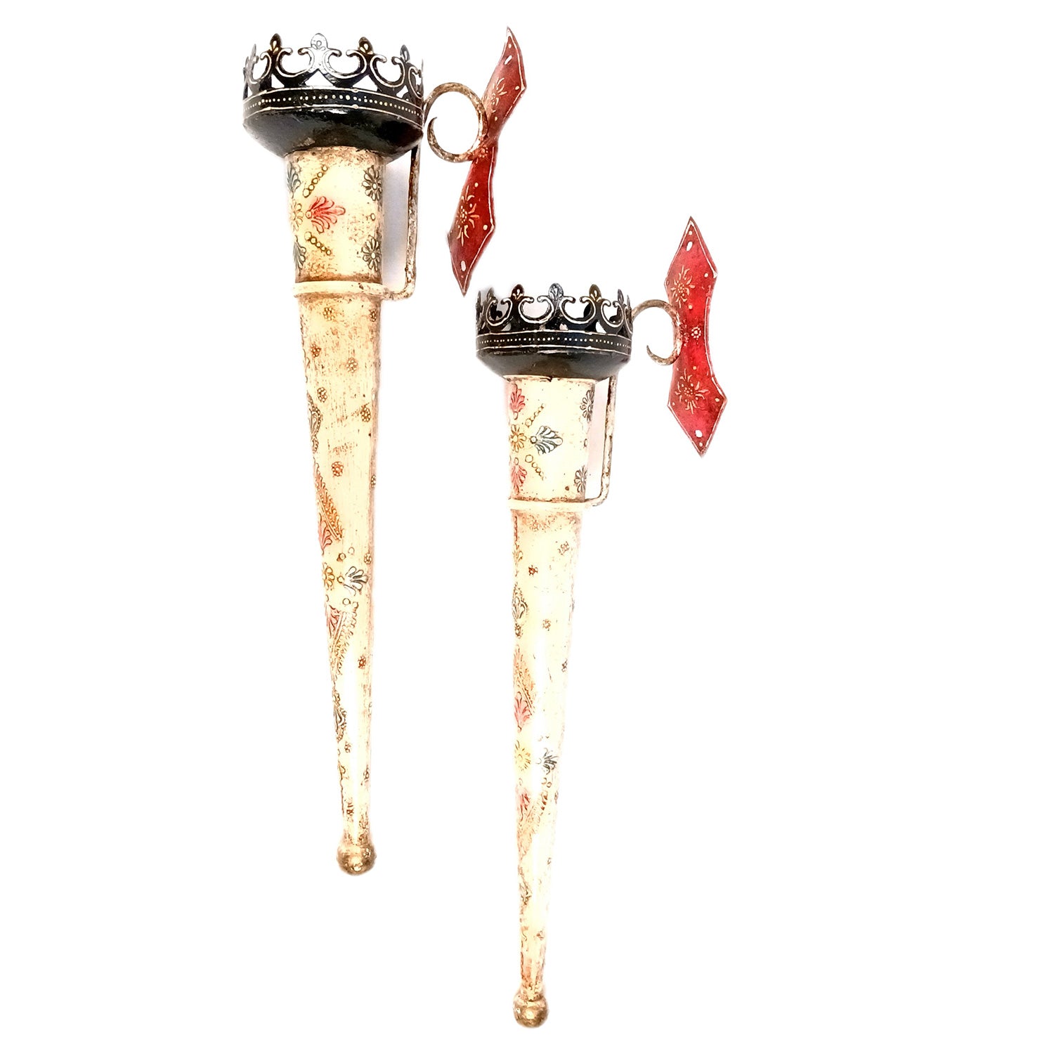 Mashaal Tea Light Candle Holder | Rustic Mashaal Iron Torch With Antique Finish - For Vintage Decor, Home, Hotels, Resorts, Restaurants - 25 Inch (Pack Of 2) - Apkamart