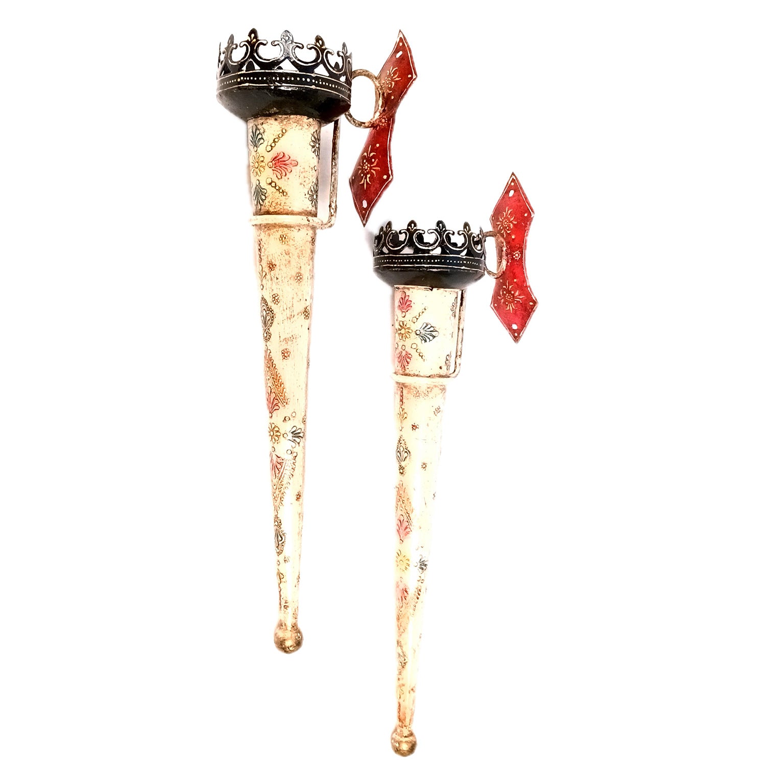 Mashaal Tea Light Candle Holder | Rustic Mashaal Iron Torch With Antique Finish - For Vintage Decor, Home, Hotels, Resorts, Restaurants - 25 Inch (Pack Of 2) - Apkamart