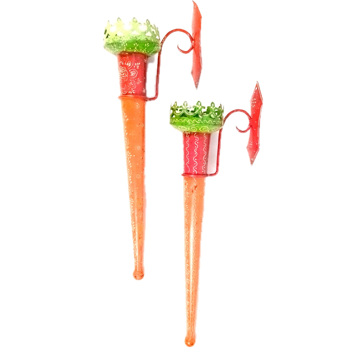 Mashaal Tea Light Candle Holder | Rustic Mashaal Iron Torch With Antique Finish - For Vintage Decor, Home, Hotels, Resorts, Restaurants - 21 Inch (Pack Of 2) - Apkamat