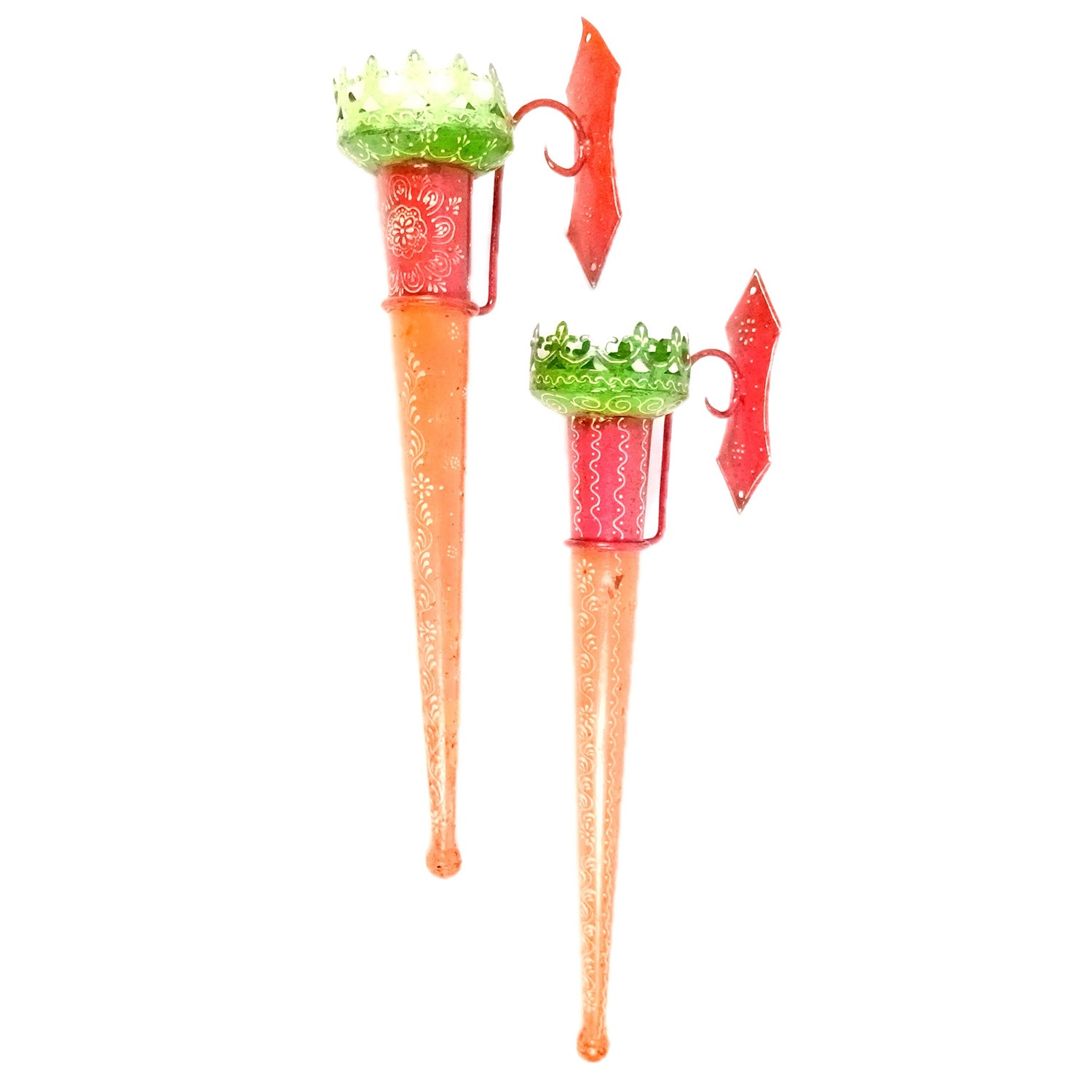 Mashaal Tea Light Candle Holder | Rustic Mashaal Iron Torch With Antique Finish - For Vintage Decor, Home, Hotels, Resorts, Restaurants - 21 Inch (Pack Of 2) - Apkamat