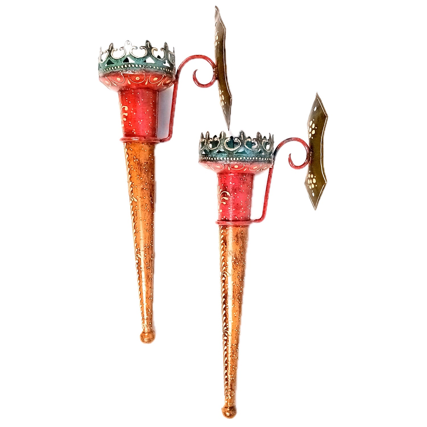 Mashaal Candle Holder | Rustic Mashaal Torch Shaped Tea Light Holder With Antique Finish - For Vintage Decor, Home, Hotels, Resorts, Restaurants - 18 Inch (Pack Of 2) - Apkamart