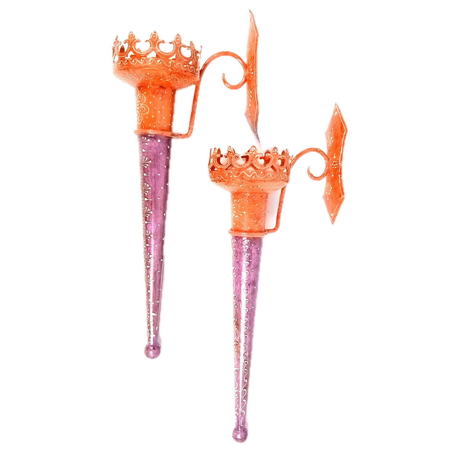 Mashal Tea Light Candle Holder Stand | Mashaal Olympic Iron Torch With Antique Finish - For Home & Rustic Wall Decor, Living Room - 18 Inch (Pack Of 2) - Apkamart