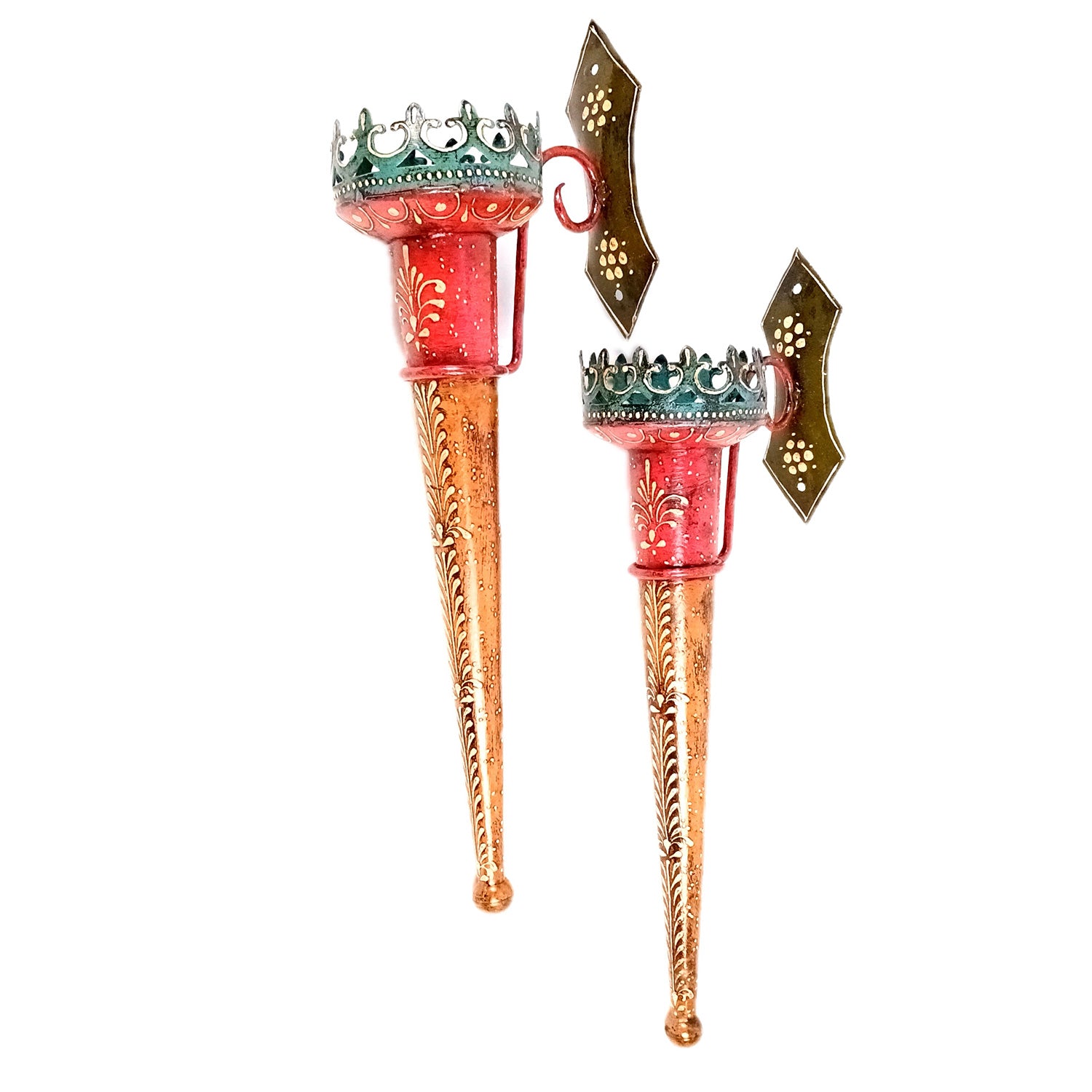 Mashaal Candle Holder | Rustic Mashaal Torch Shaped Tea Light Holder With Antique Finish - For Vintage Decor, Home, Hotels, Resorts, Restaurants - 18 Inch (Pack Of 2) - Apkamart