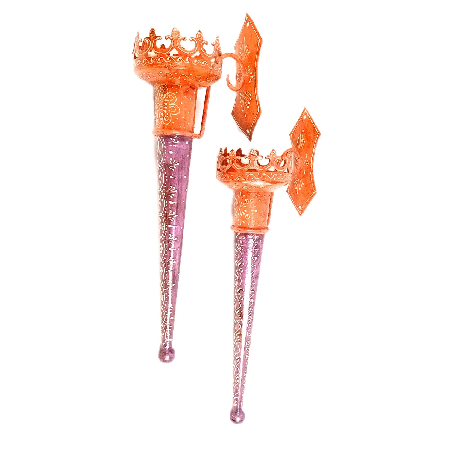 Mashal Tea Light Candle Holder Stand | Mashaal Olympic Iron Torch With Antique Finish - For Home & Rustic Wall Decor, Living Room - 18 Inch (Pack Of 2) - Apkamart