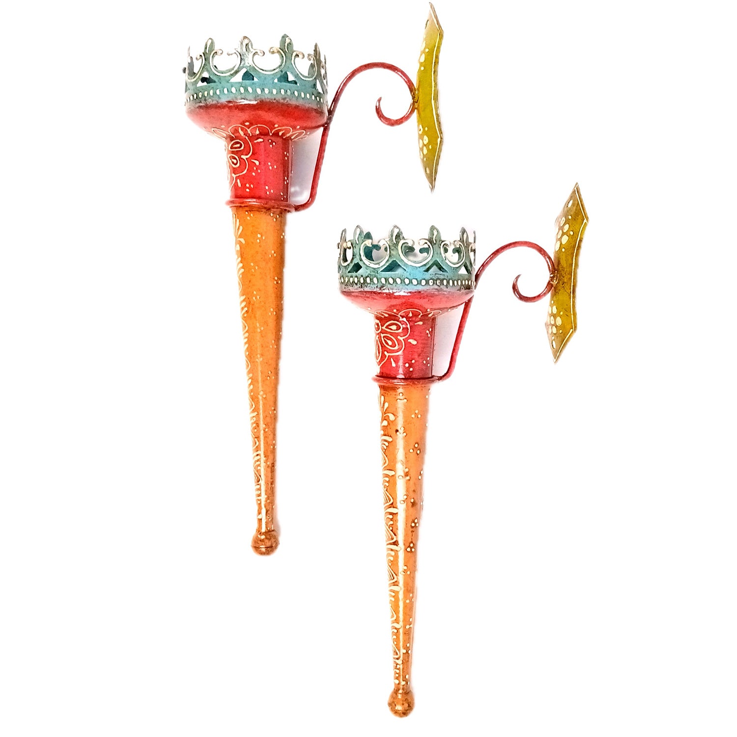 Mashaal Candle Holder | Rustic Mashaal Torch Shaped Tea Light Holder With Antique Finish - For Vintage Decor, Home, Hotels, Resorts, Restaurants - 15 Inch (Pack Of 2) - Apkamart