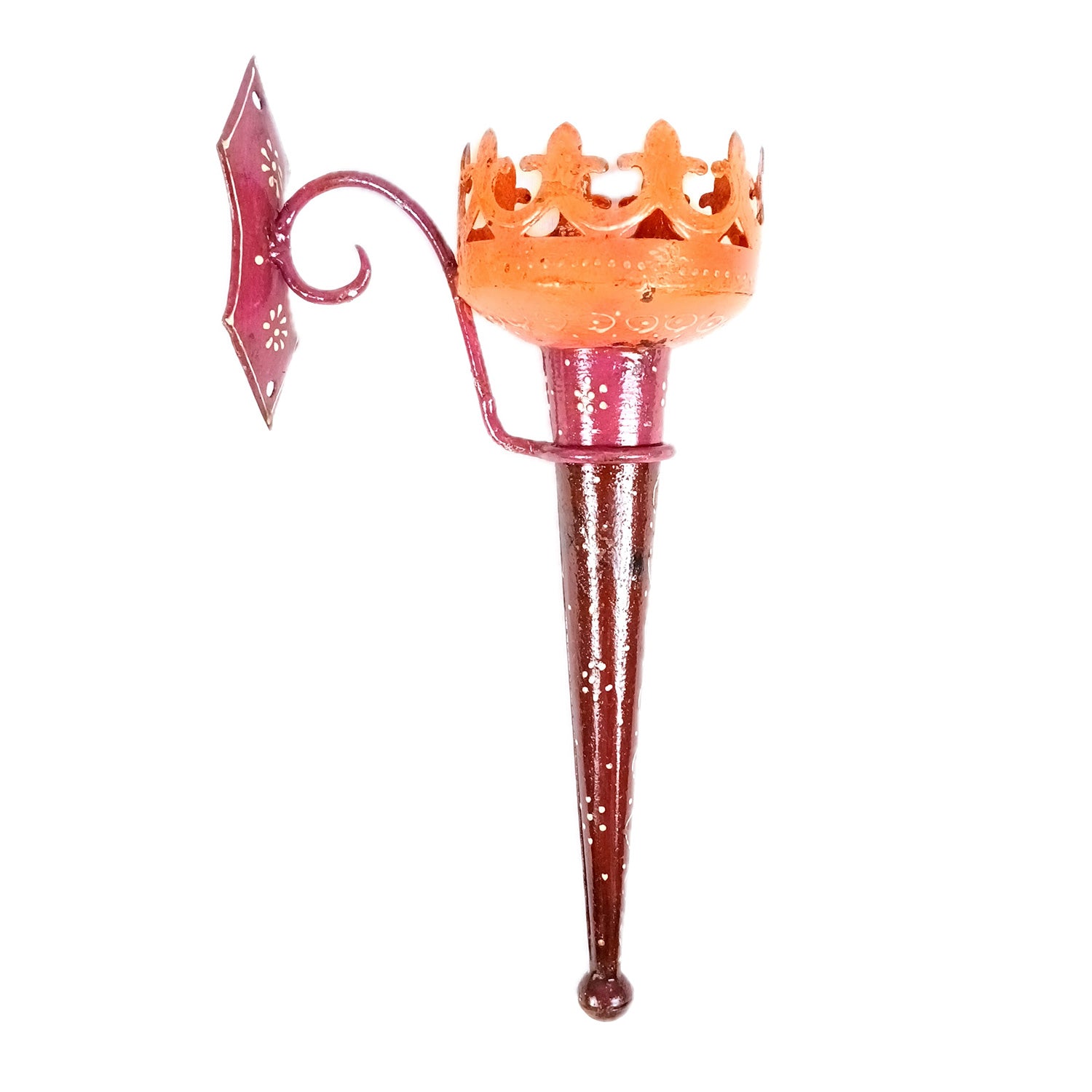 Mashaal Tea Light Candle Holder | Rustic Mashaal Iron Torch With Antique Finish - For Vintage Decor, Home, Hotels, Resorts, Restaurants - 14 Inch - Apkamart