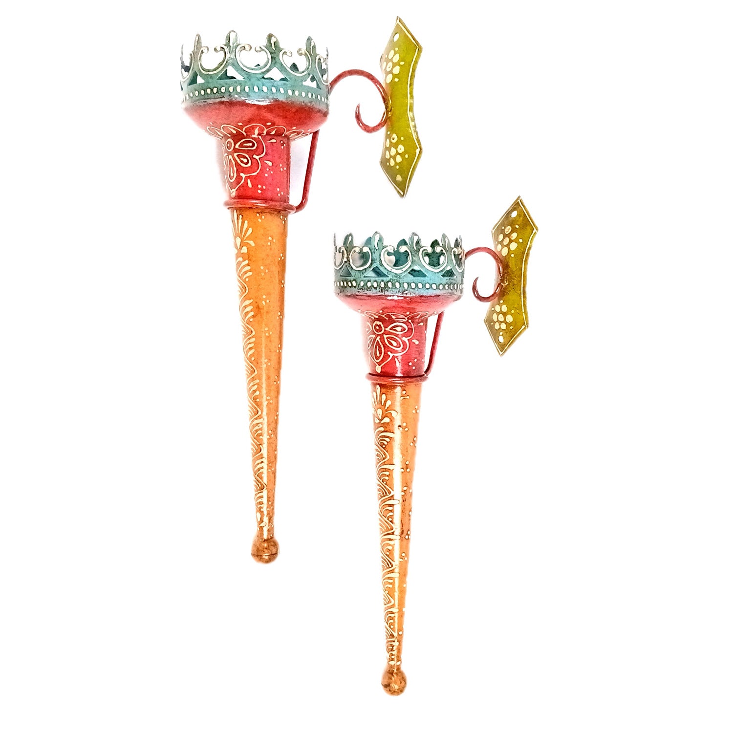 Mashaal Candle Holder | Rustic Mashaal Torch Shaped Tea Light Holder With Antique Finish - For Vintage Decor, Home, Hotels, Resorts, Restaurants - 15 Inch (Pack Of 2) - Apkamart