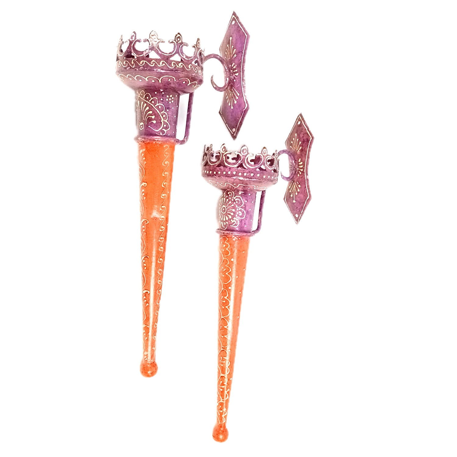 Mashaal Candle Holder | Rustic Mashaal Torch Shaped Tea Light Holder With Antique Finish - For Vintage Decor, Home, Hotels, Resorts, Restaurants - 18 Inch (Pack Of 2) - Apkamart