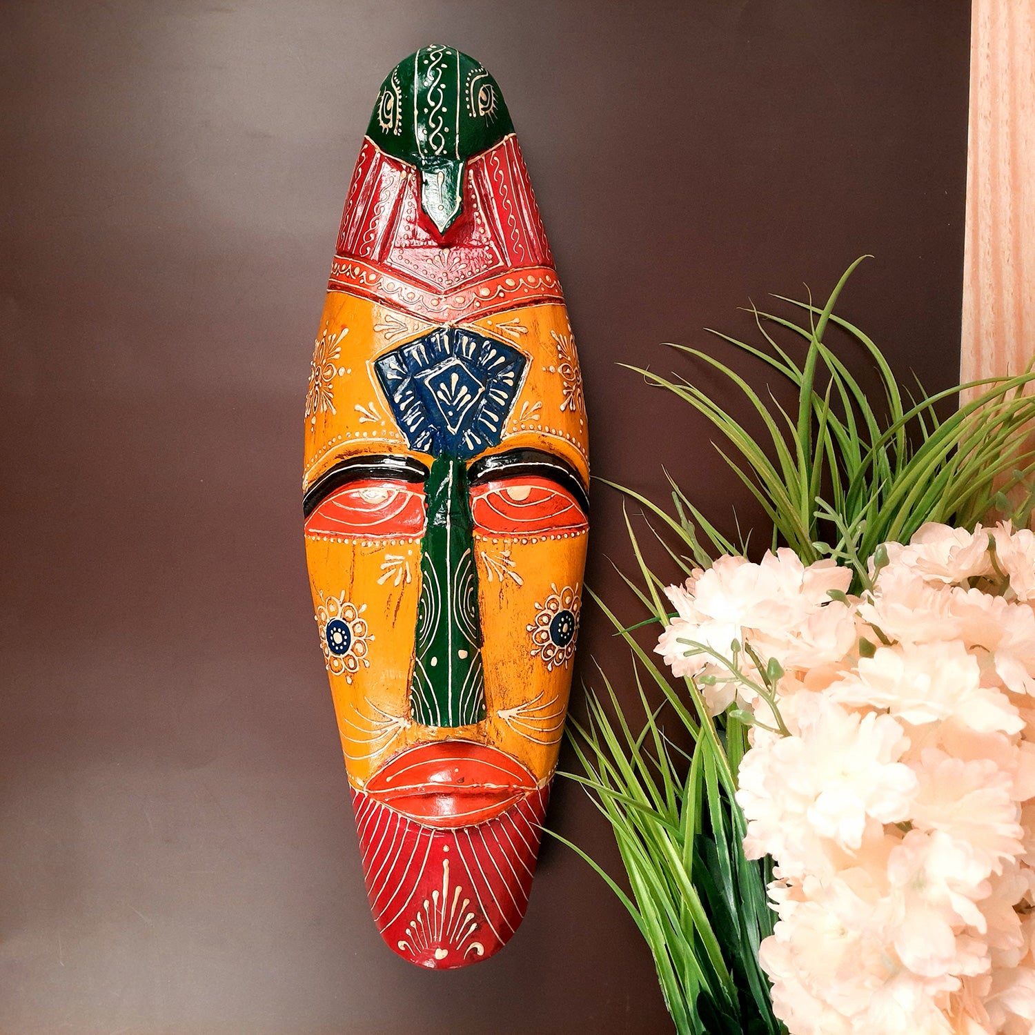 Mask Wall Hanging |Nazar Battu | Tribal Masks for Home Entrance & Living Room - for Home, Door, Hall-Way, Entrance, Balcony Decoration - 18 Inch - Apkamart #color_Yellow