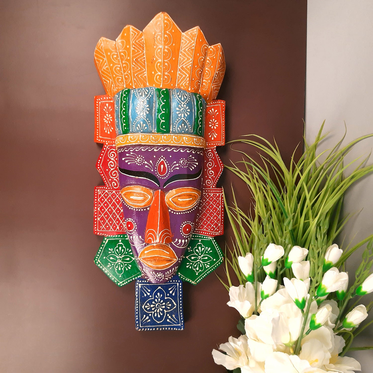Wall Mask Nazar Battu | Decorative Tribal Masks For Home Entrance & Living Room | African Egyptian Big Face Hanging - For House, Door, Hall-Way, Balcony Decoration - apkamart #Color_Purple