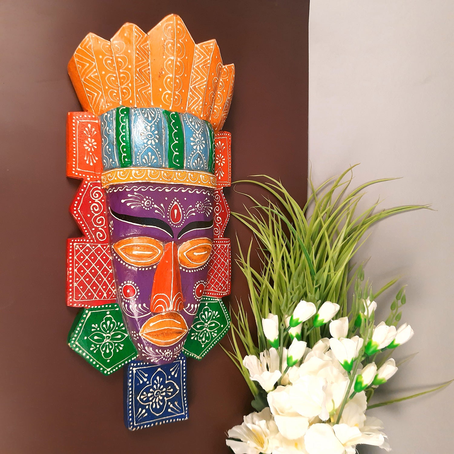 Wall Mask Nazar Battu | Decorative Tribal Masks For Home Entrance & Living Room | African Egyptian Big Face Hanging - For House, Door, Hall-Way, Balcony Decoration - apkamart #Color_Purple
