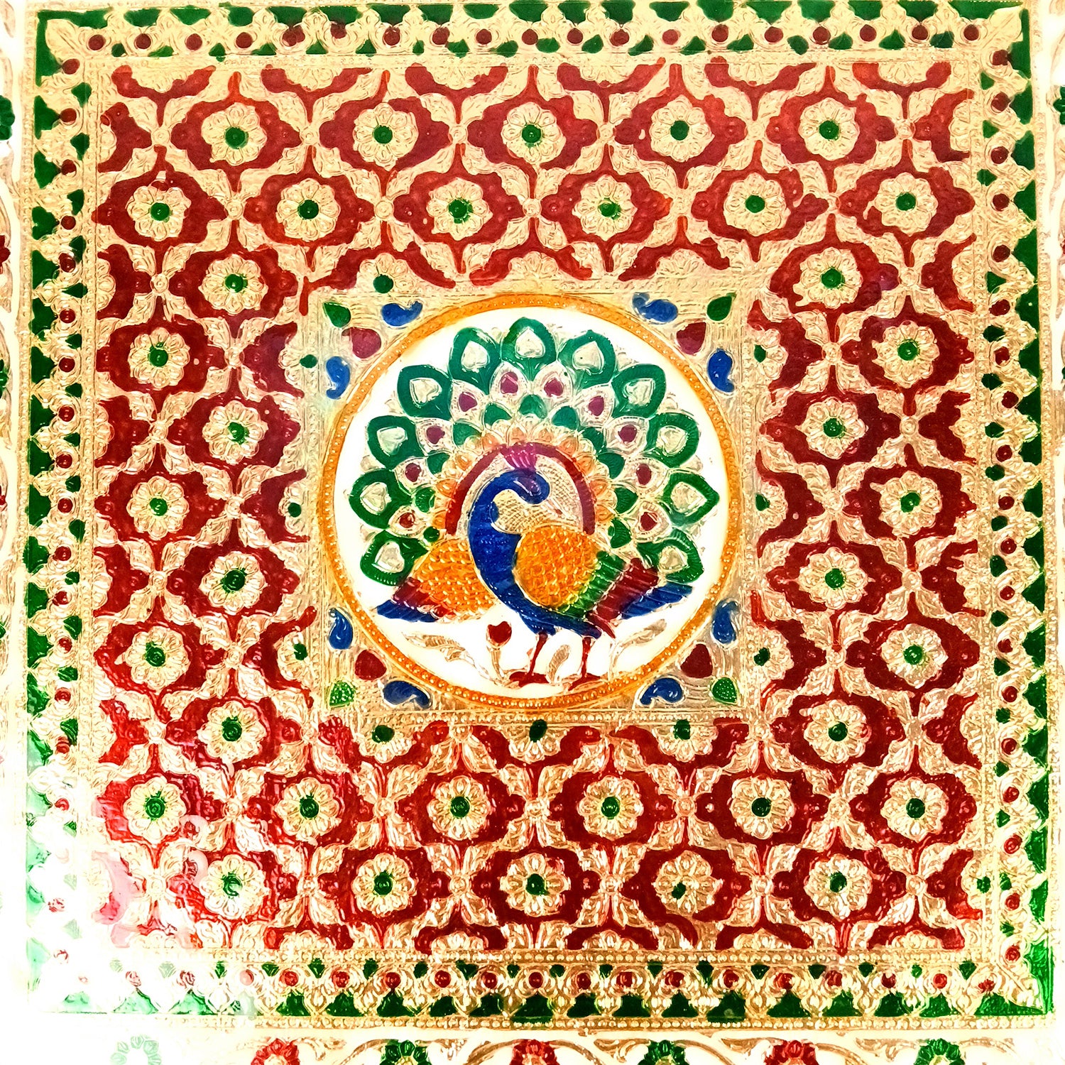 Wooden Puja Chowki Bajot | Stool/Aasan for God Idols | Minakari Chauki Patla/Peeta - for Festivals, Home, Living Room, Corner, Mandir Decoration & Gifts - 24 Inch - Apkamart