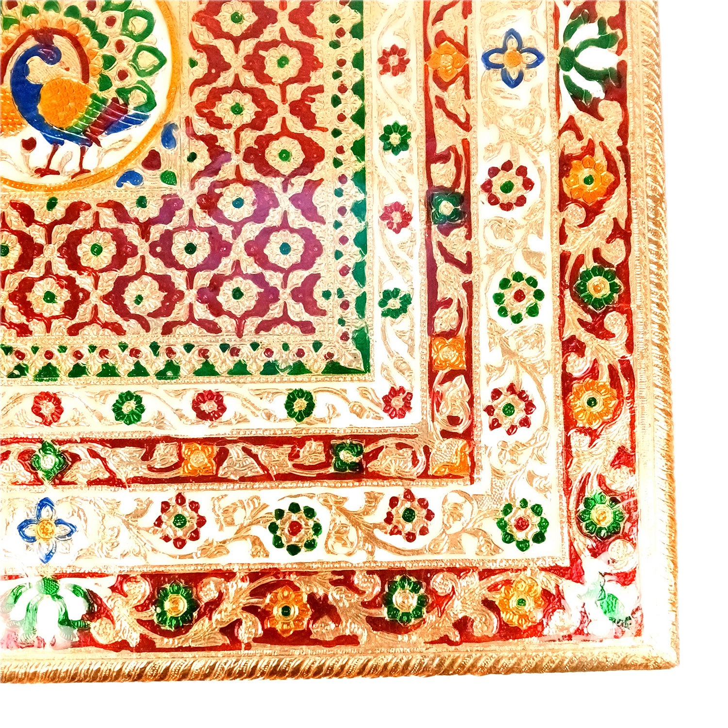 Wooden Puja Chowki Bajot | Stool/Aasan for God Idols | Minakari Chauki Patla/Peeta - for Festivals, Home, Living Room, Corner, Mandir Decoration & Gifts - 24 Inch - Apkamart