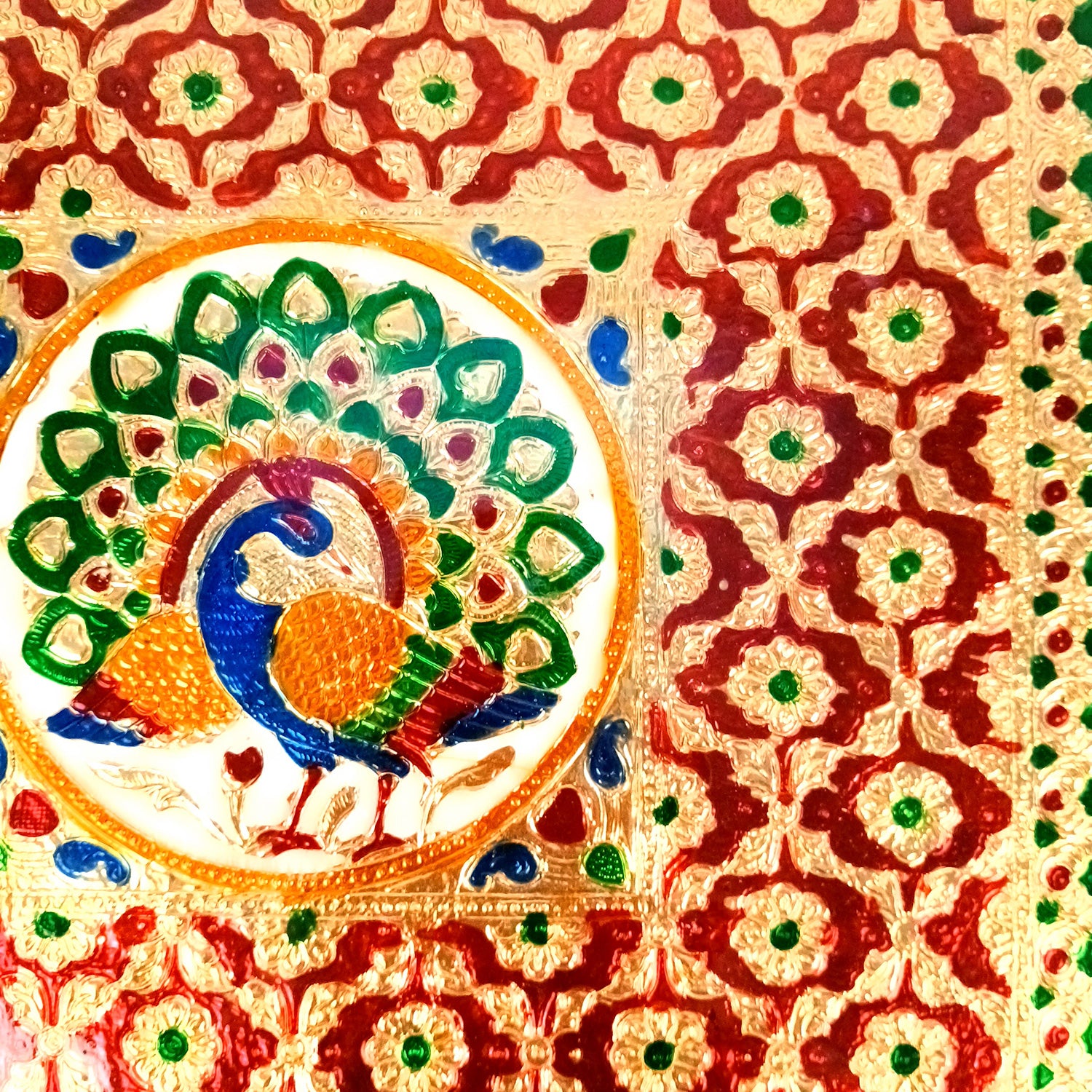 Wooden Puja Chowki Bajot | Stool/Aasan for God Idols | Minakari Chauki Patla/Peeta - for Festivals, Home, Living Room, Corner, Mandir Decoration & Gifts - 24 Inch - Apkamart