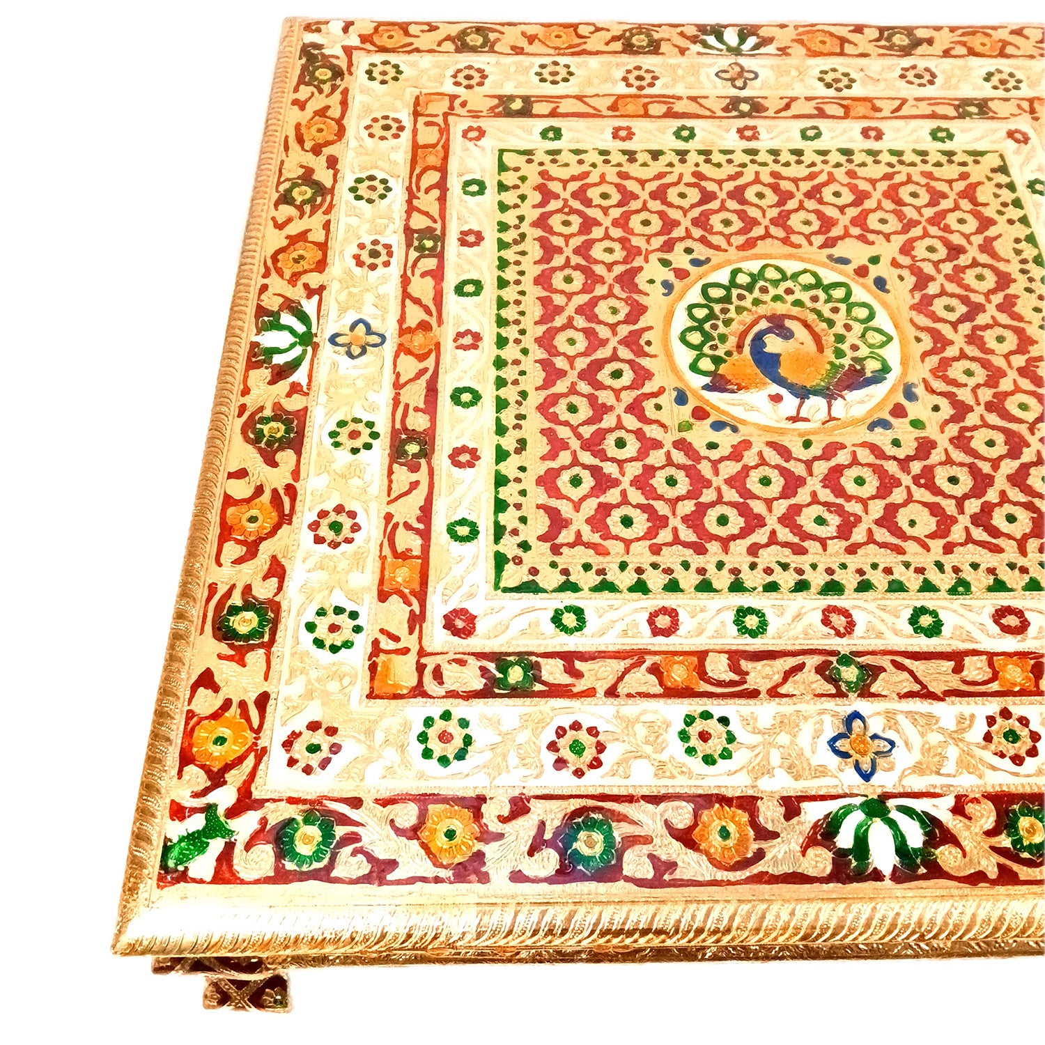 Wooden Puja Chowki Bajot | Stool/Aasan for God Idols | Minakari Chauki Patla/Peeta - for Festivals, Home, Living Room, Corner, Mandir Decoration & Gifts - 24 Inch - Apkamart