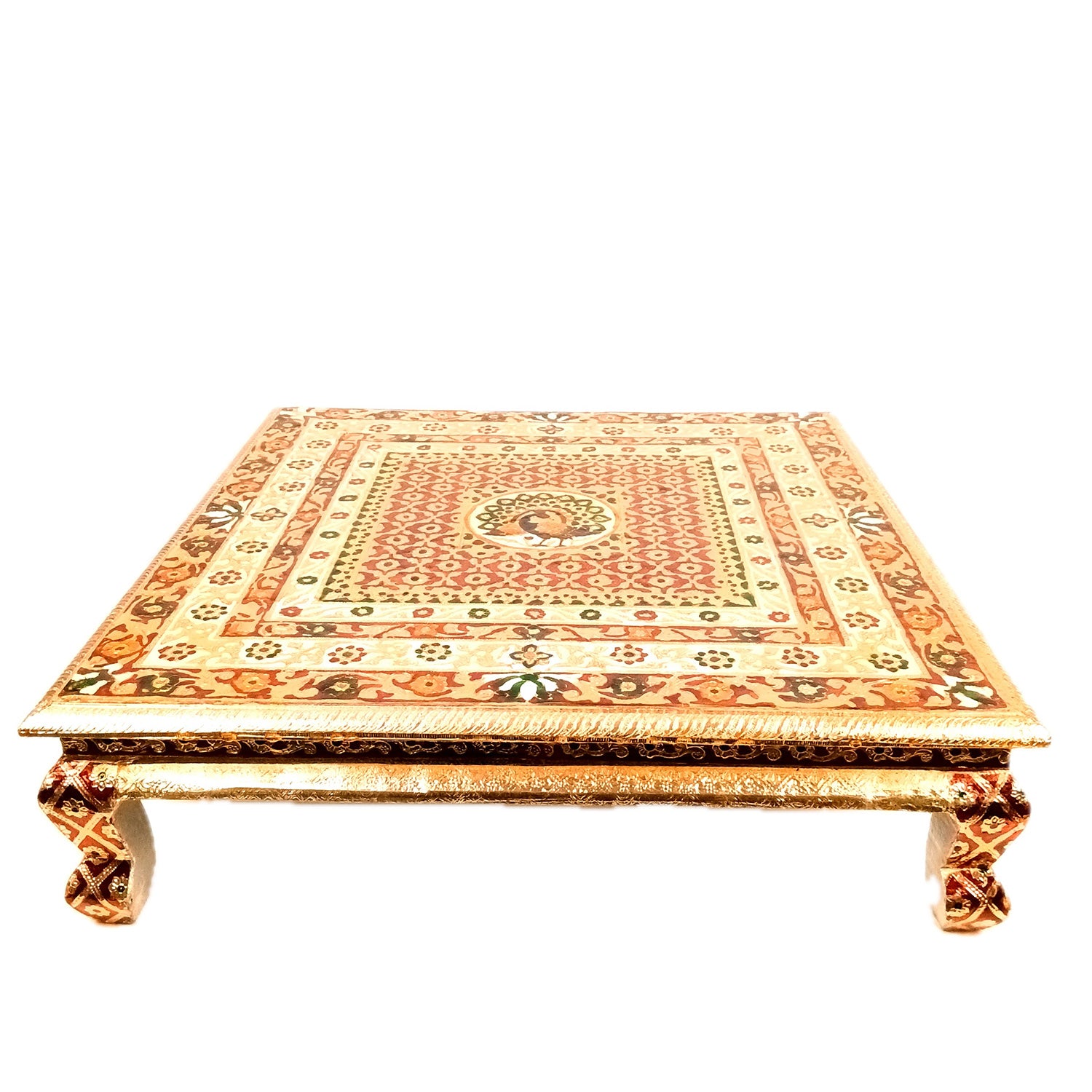 Wooden Puja Chowki Bajot | Stool/Aasan for God Idols | Minakari Chauki Patla/Peeta - for Festivals, Home, Living Room, Corner, Mandir Decoration & Gifts - 24 Inch - Apkamart