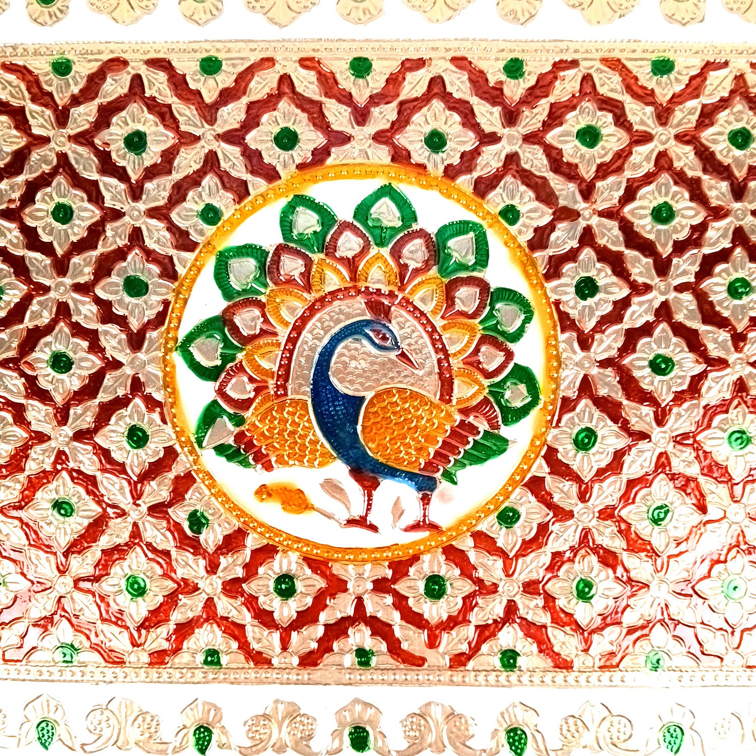 Minakari Patla Chowki - Peacock Design - 20 Inch - Apkamart