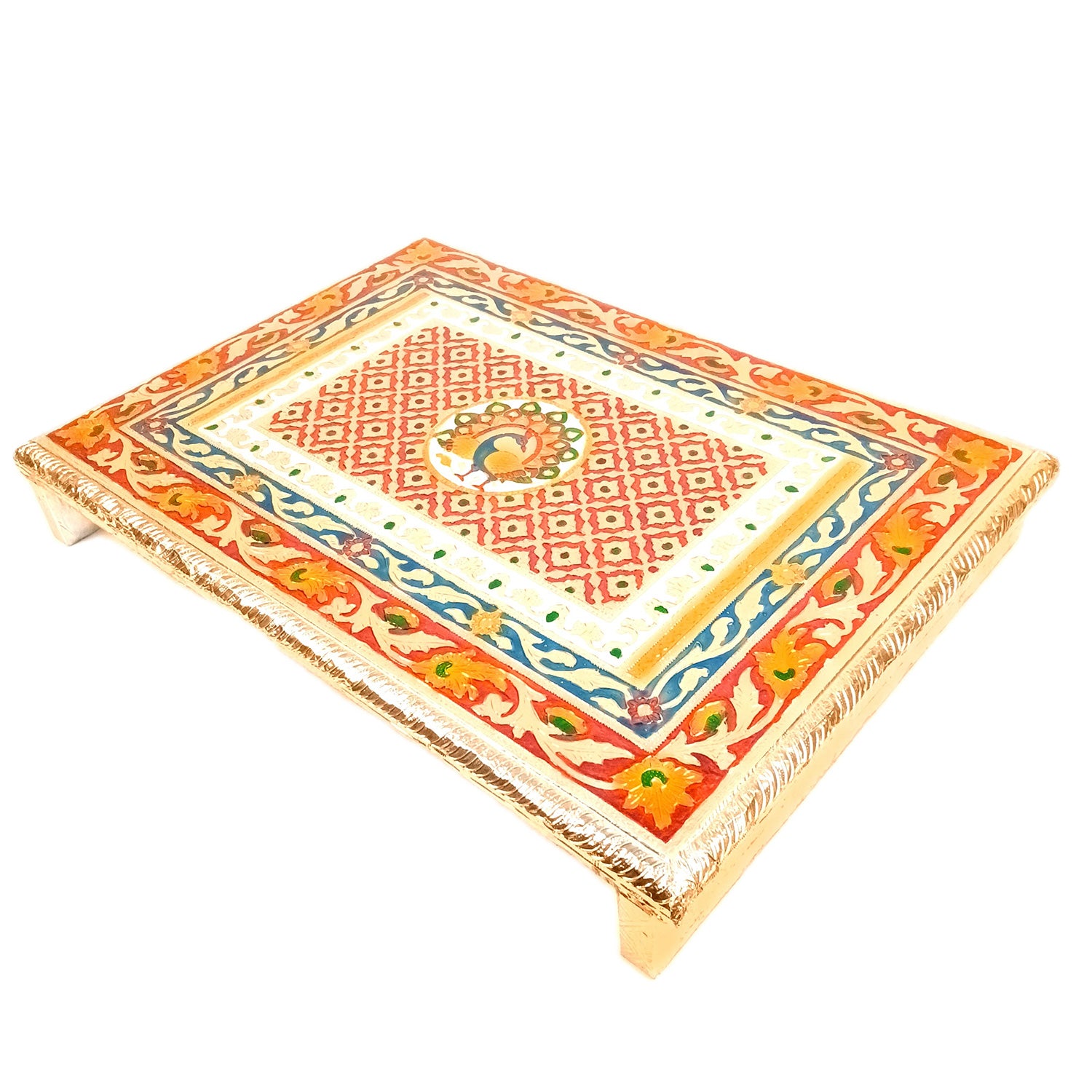 Minakari Patla Chowki - Peacock Design - 20 Inch - Apkamart