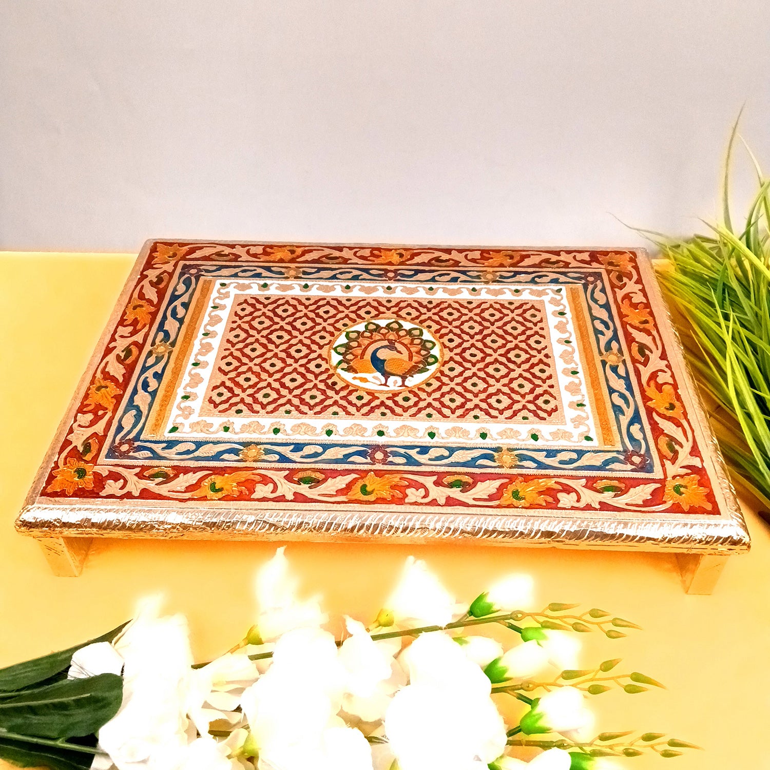 Minakari Patla Chowki - Peacock Design - 20 Inch - Apkamart