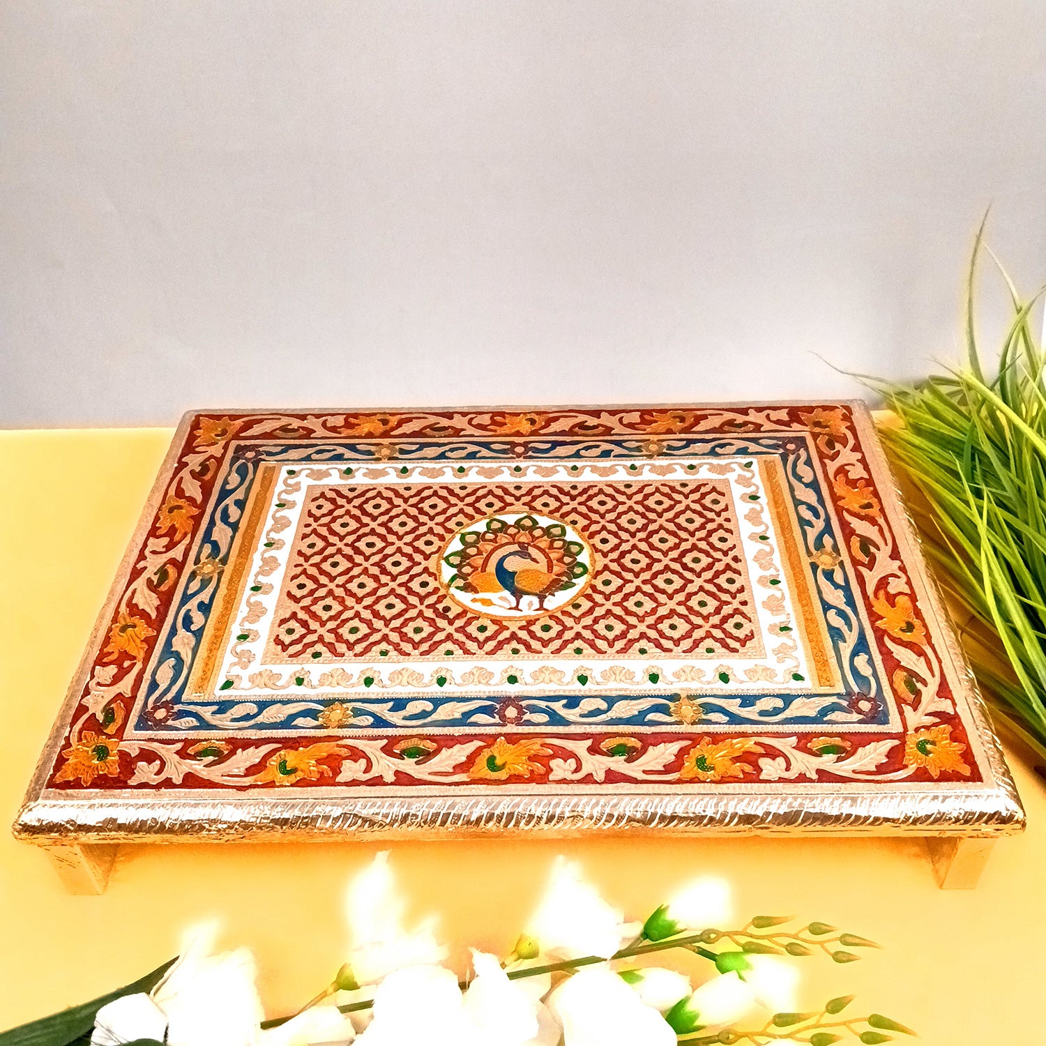Minakari Patla Chowki - Peacock Design - 20 Inch - Apkamart