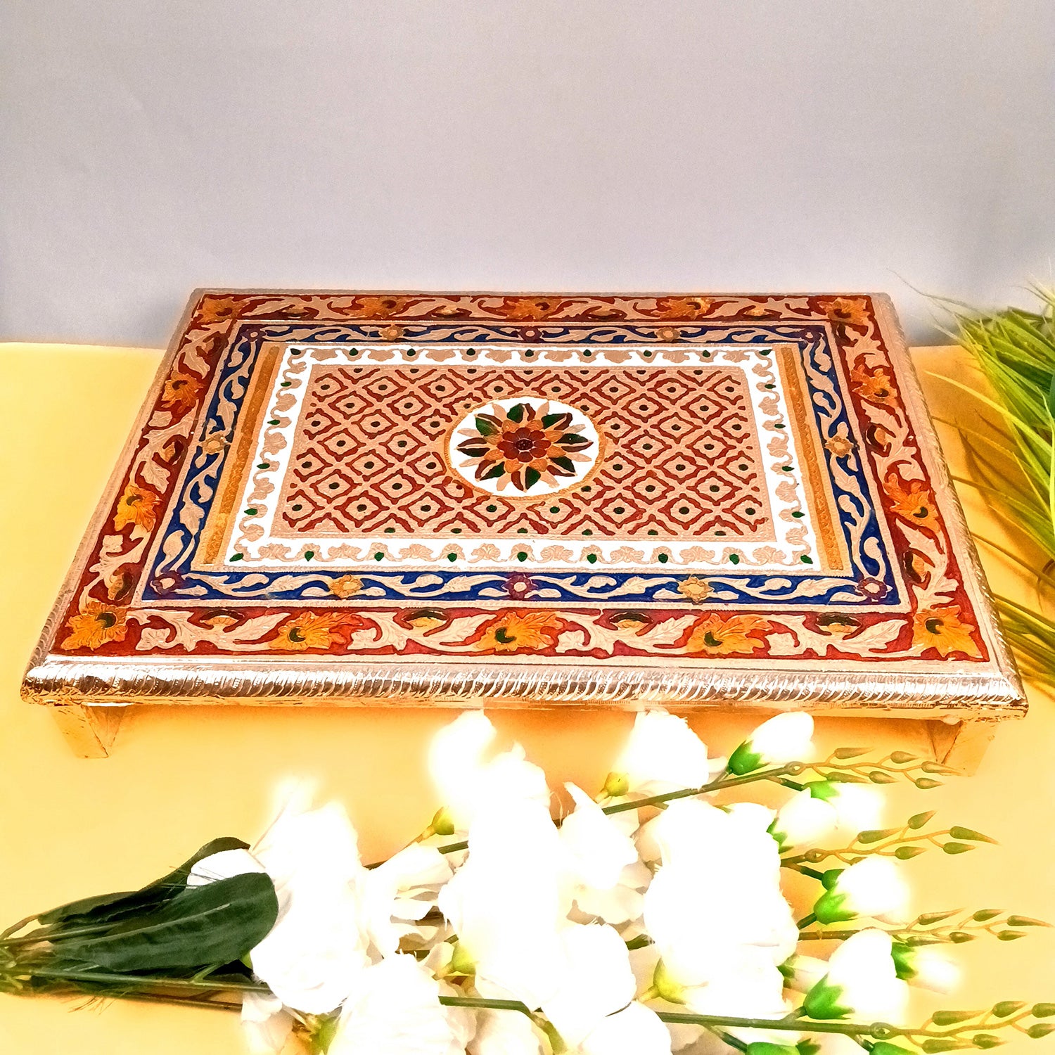 Meenakari Patla Chowki - For Pooja & Home Decoration - 20 Inch - Apkamart