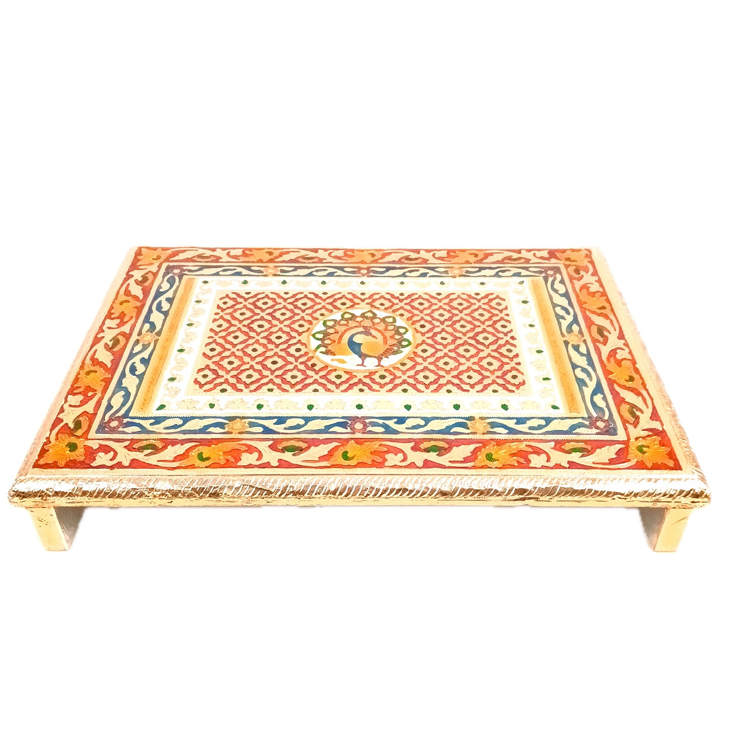Minakari Patla Chowki - Peacock Design - 20 Inch - Apkamart