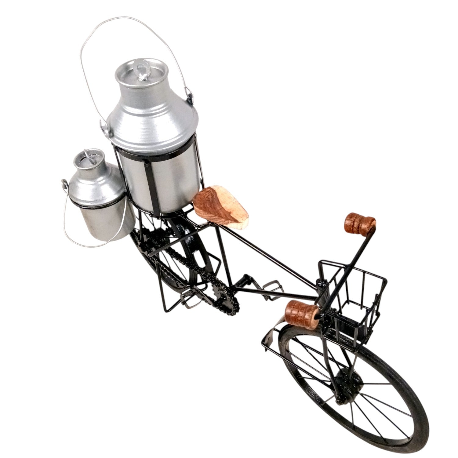 Milk-Man Cycle Showpiece with 3 Milk Cans | Vintage Bike Iron Mini Bicycle Figurine - For Home Décor, Living Room, Table, Desk Top & Gift - 17 Inch - Apkamart