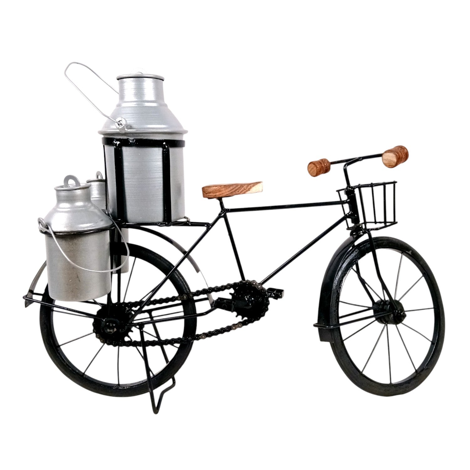 Milk-Man Cycle Showpiece with 3 Milk Cans | Vintage Bike Iron Mini Bicycle Figurine - For Home Décor, Living Room, Table, Desk Top & Gift - 17 Inch - Apkamart