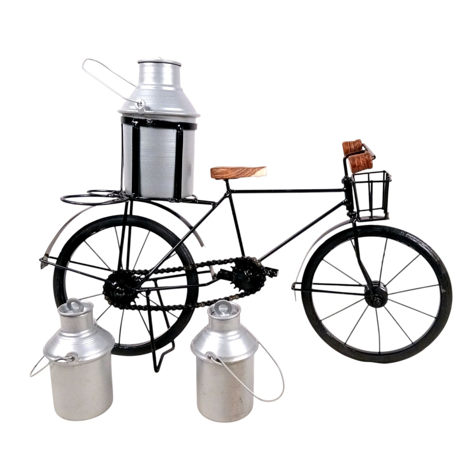 Milk-Man Cycle Showpiece with 3 Milk Cans | Vintage Bike Iron Mini Bicycle Figurine - For Home Décor, Living Room, Table, Desk Top & Gift - 17 Inch - Apkamart