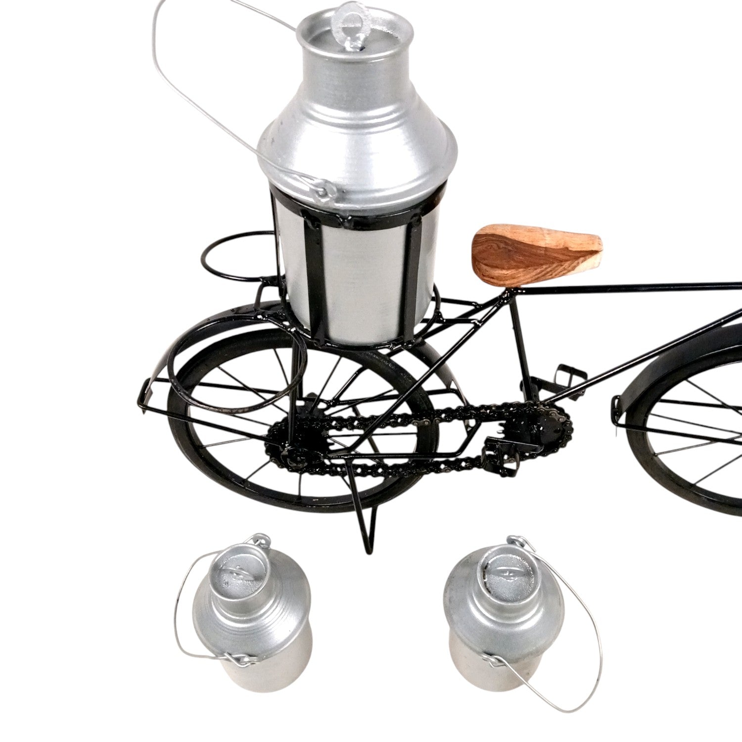 Milk-Man Cycle Showpiece with 3 Milk Cans | Vintage Bike Iron Mini Bicycle Figurine - For Home Décor, Living Room, Table, Desk Top & Gift - 17 Inch - Apkamart