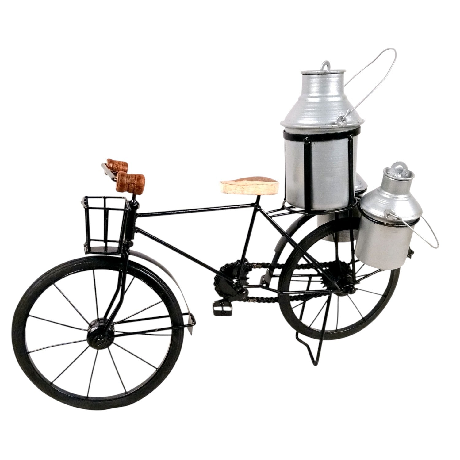 Milk-Man Cycle Showpiece with 3 Milk Cans | Vintage Bike Iron Mini Bicycle Figurine - For Home Décor, Living Room, Table, Desk Top & Gift - 17 Inch - Apkamart