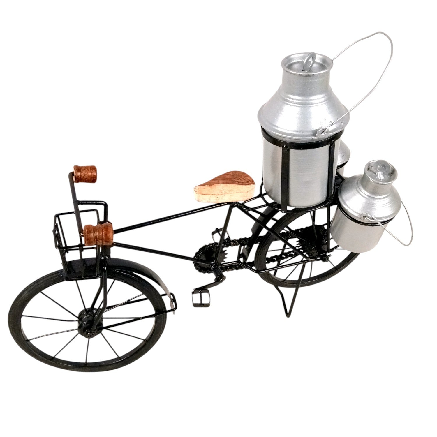 Milk-Man Cycle Showpiece with 3 Milk Cans | Vintage Bike Iron Mini Bicycle Figurine - For Home Décor, Living Room, Table, Desk Top & Gift - 17 Inch - Apkamart