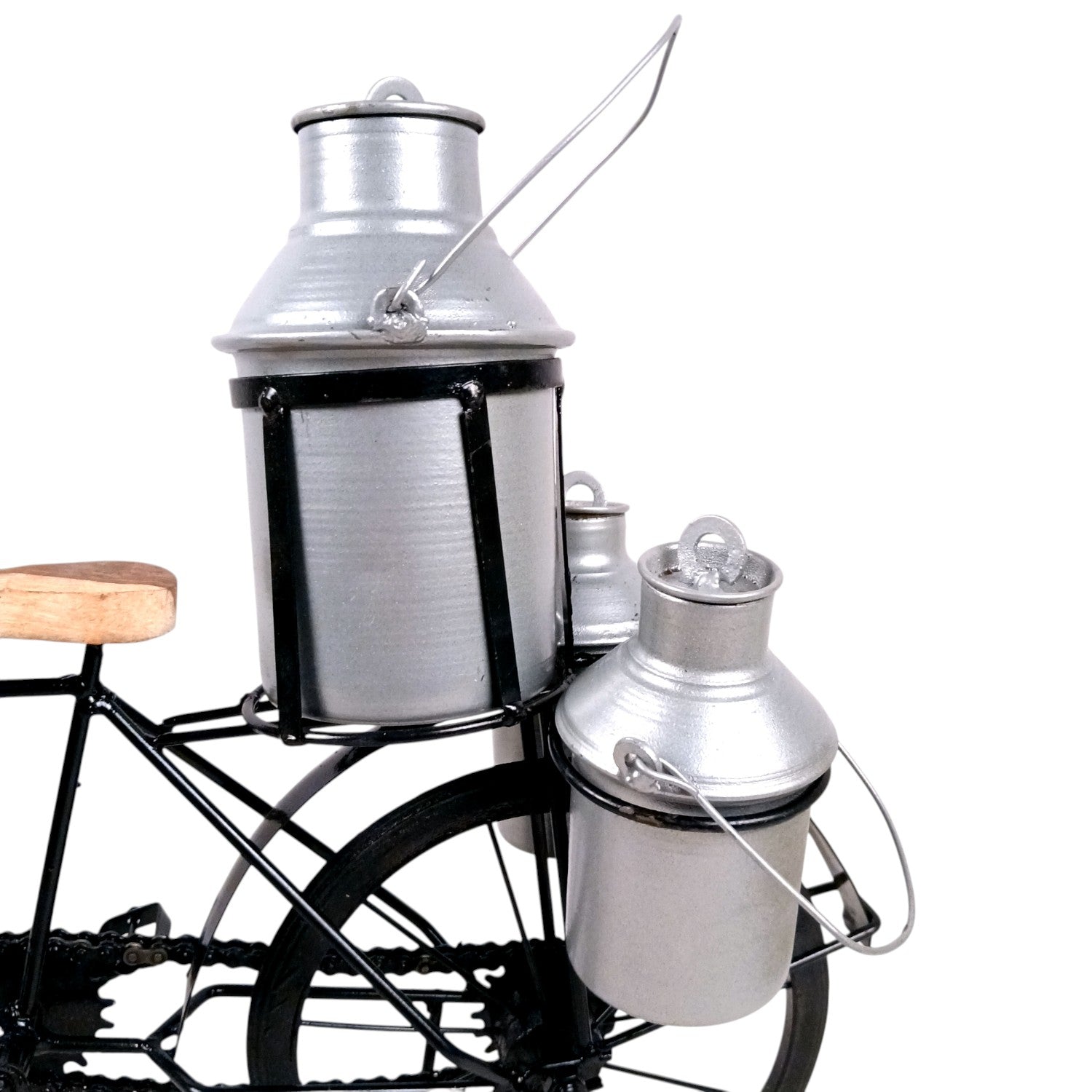 Milk-Man Cycle Showpiece with 3 Milk Cans | Vintage Bike Iron Mini Bicycle Figurine - For Home Décor, Living Room, Table, Desk Top & Gift - 17 Inch - Apkamart