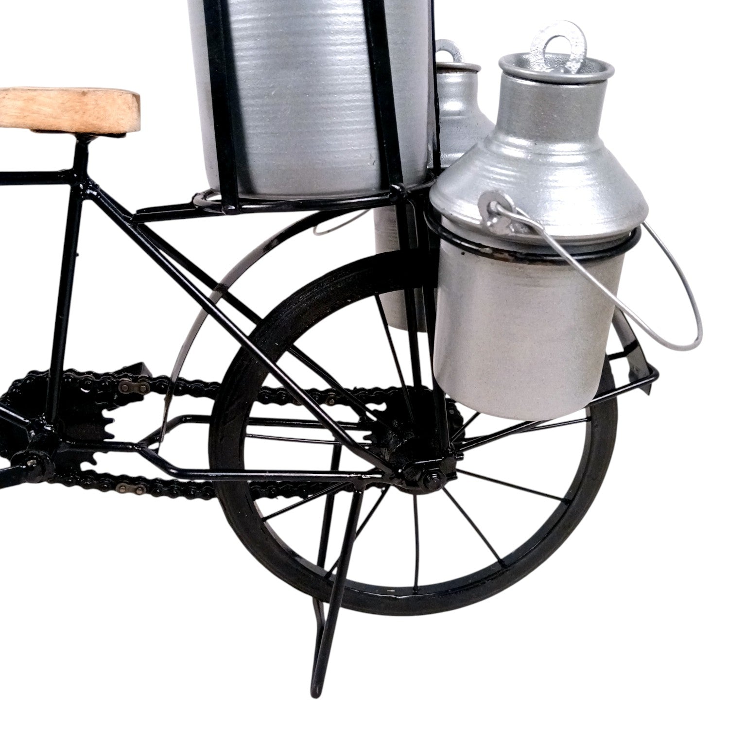 Milk-Man Cycle Showpiece with 3 Milk Cans | Vintage Bike Iron Mini Bicycle Figurine - For Home Décor, Living Room, Table, Desk Top & Gift - 17 Inch - Apkamart