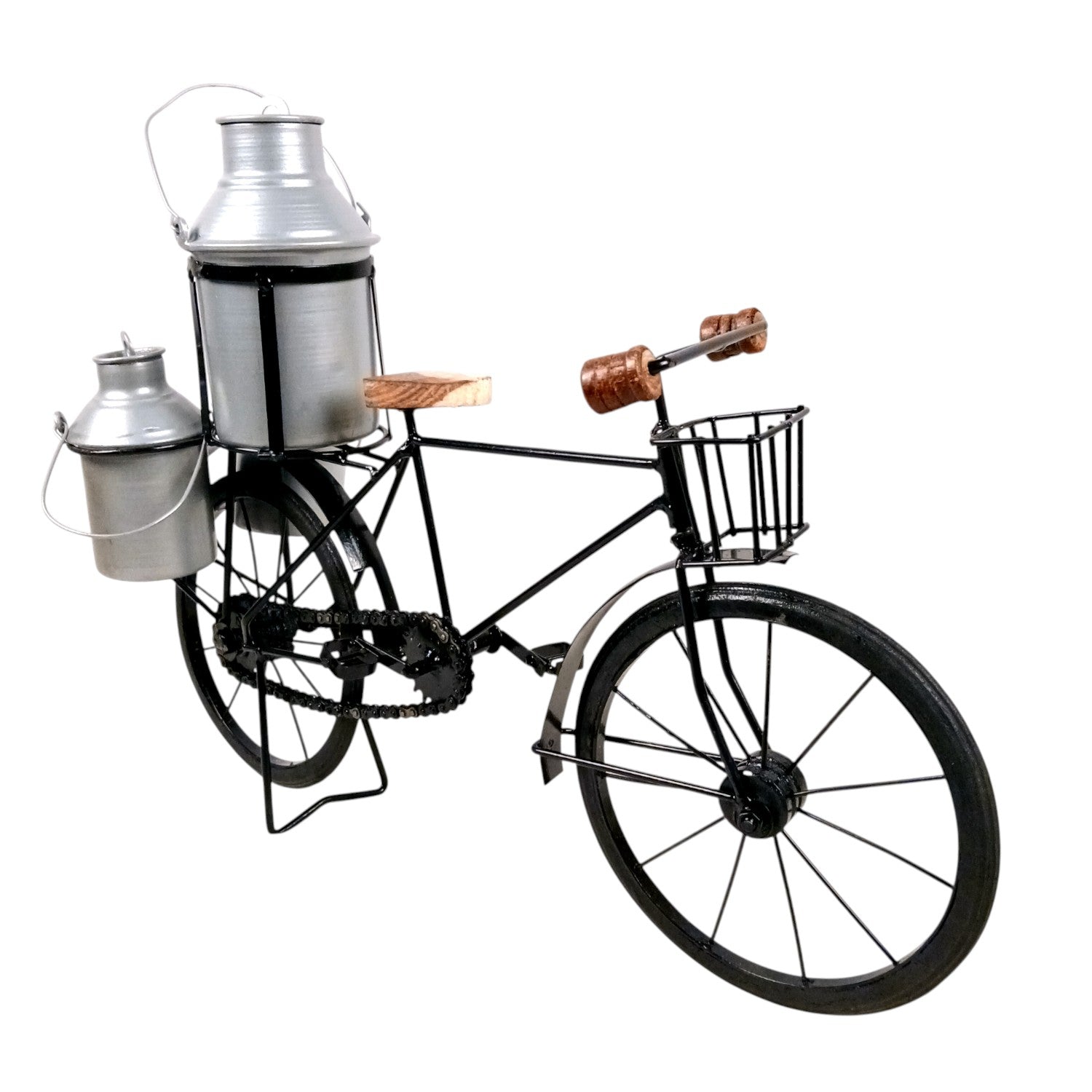 Milk-Man Cycle Showpiece with 3 Milk Cans | Vintage Bike Iron Mini Bicycle Figurine - For Home Décor, Living Room, Table, Desk Top & Gift - 17 Inch - Apkamart