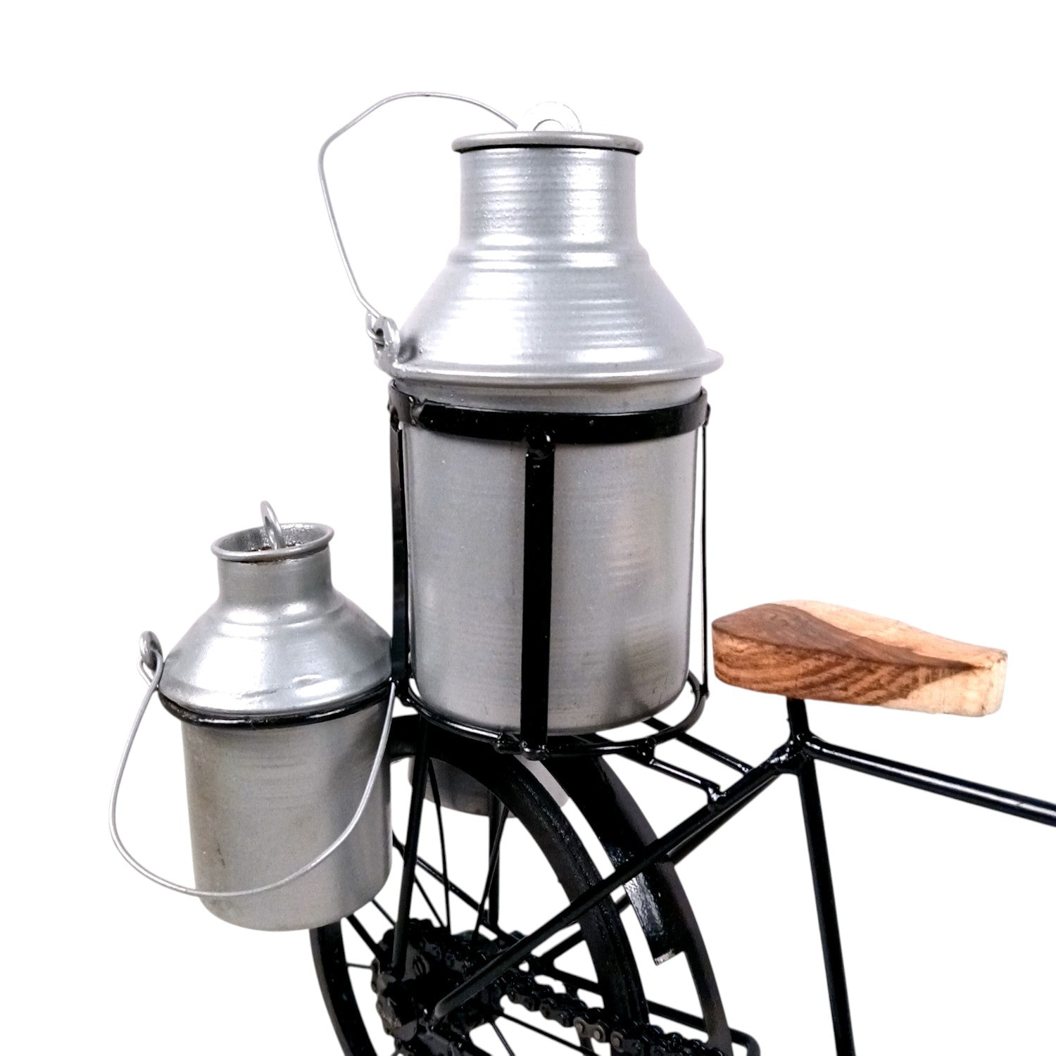 Milk-Man Cycle Showpiece with 3 Milk Cans | Vintage Bike Iron Mini Bicycle Figurine - For Home Décor, Living Room, Table, Desk Top & Gift - 17 Inch - Apkamart