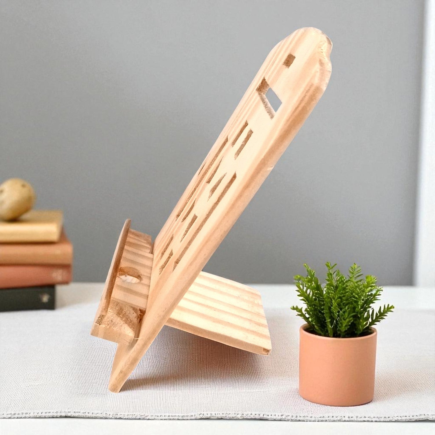 Mobile Holder Stand | Wooden Cell Phone Stand Holder | Desk Organizer - For Table, Bed, Office Desk, Home Decor & Gifts - 7 Inch - Apkamart